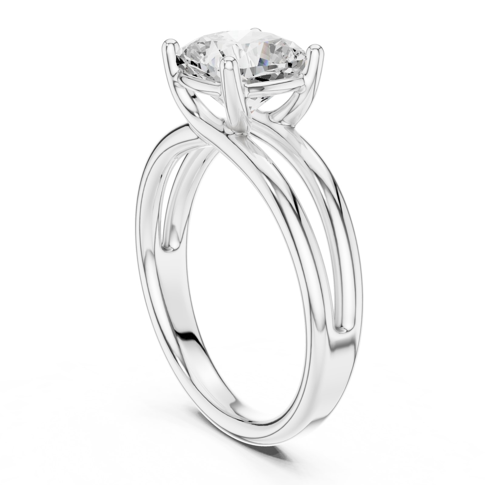 Bruna Cushion Crossover Split Shank Solitaire Engagement Ring in white gold