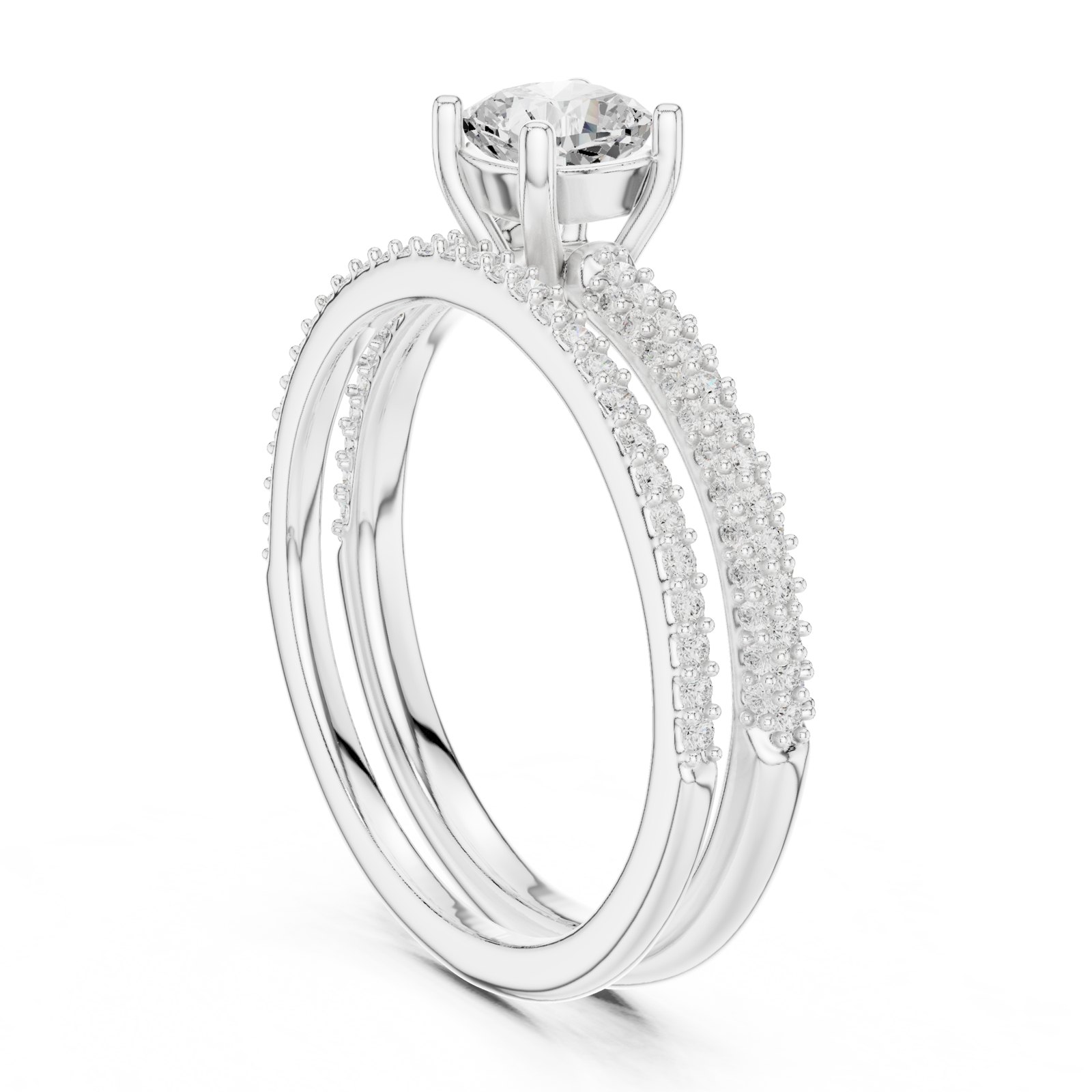 Tuva Cushion Solitaire Engagement Ring with Matching Pavé Band in white gold