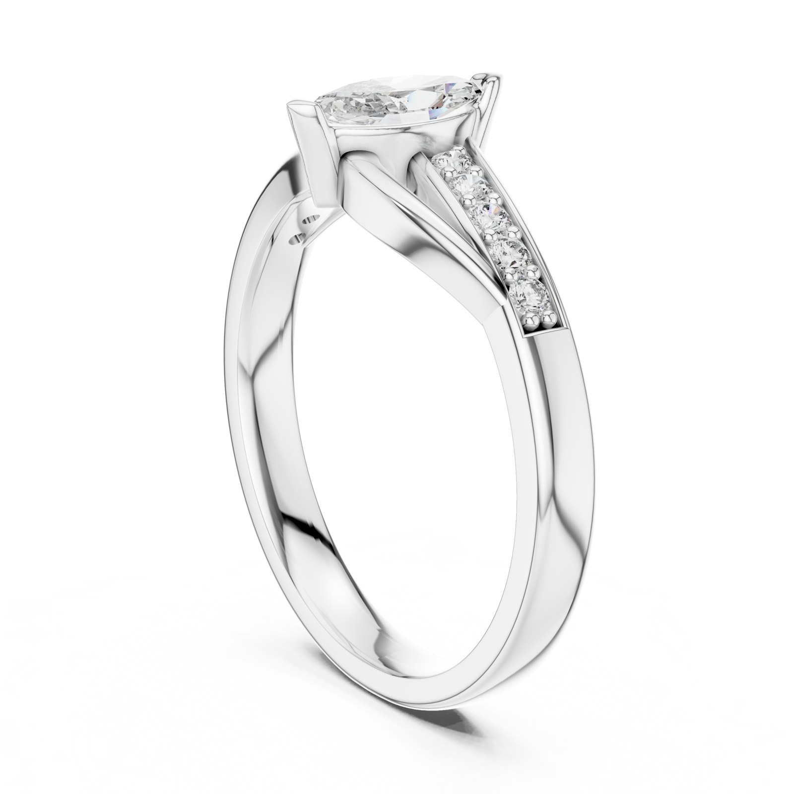 Arden Marquise Bypass Solitaire Engagement Ring in white gold