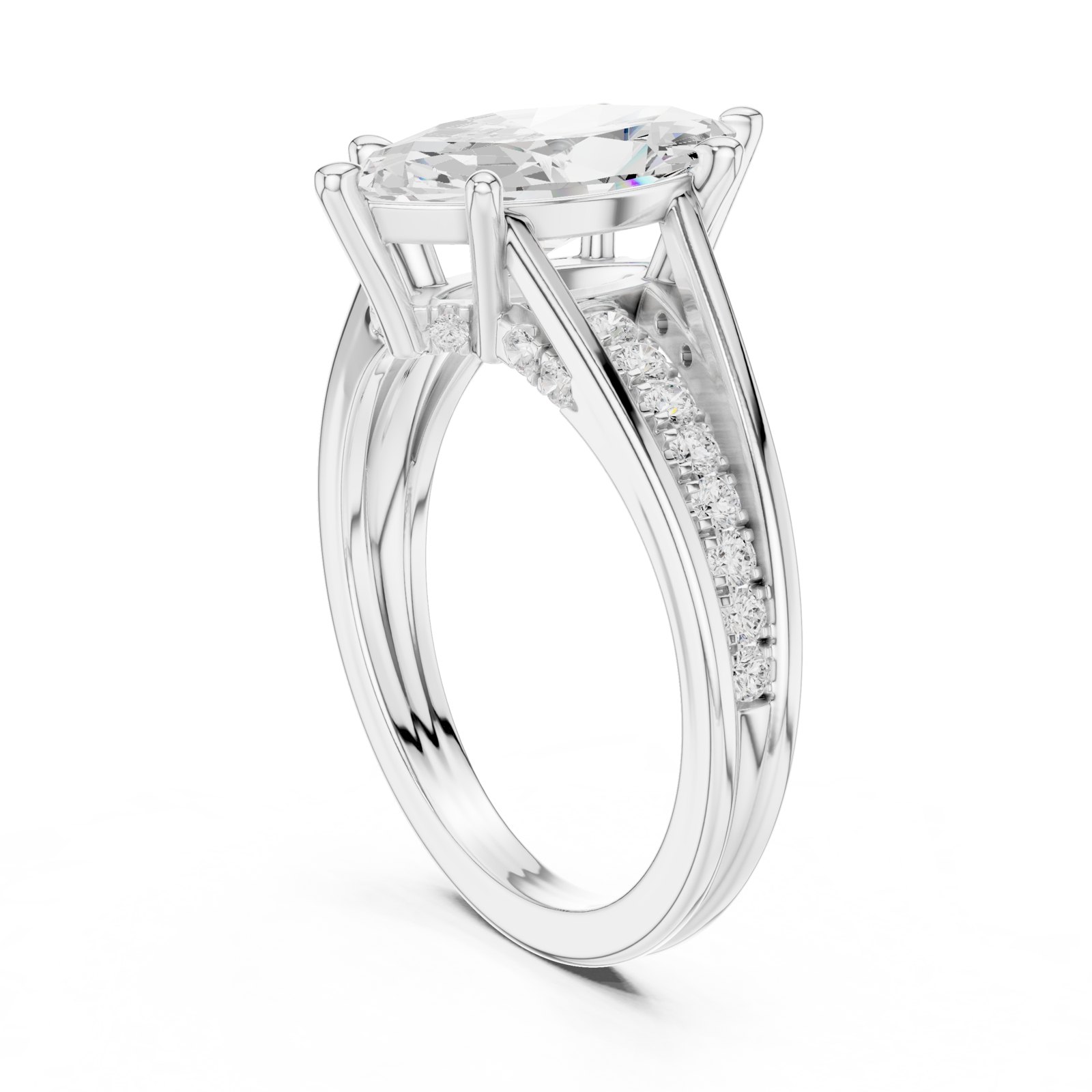 Daria Marquise Split Shank Cathedral Pavé Engagement Ring in white gold