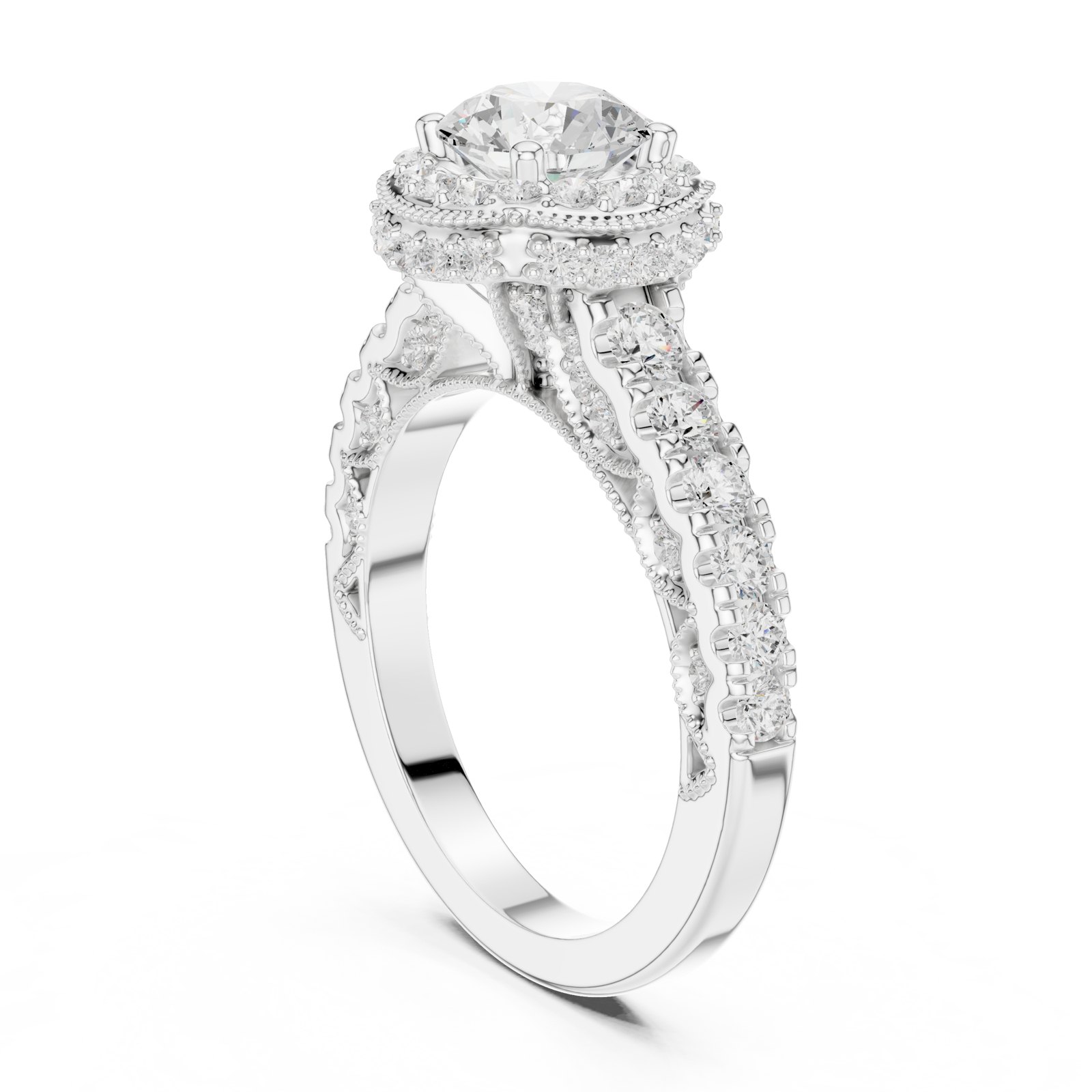 Gioia Vintage Halo Graduated Pavé Engagement Ring in white gold