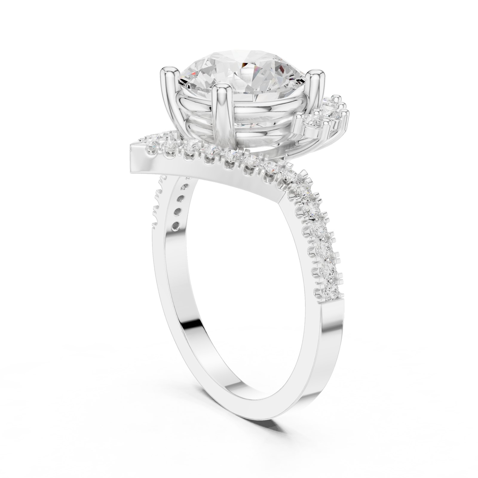 Elize Round Bypass Pavé Engagement Ring with Raised Setting in white gold