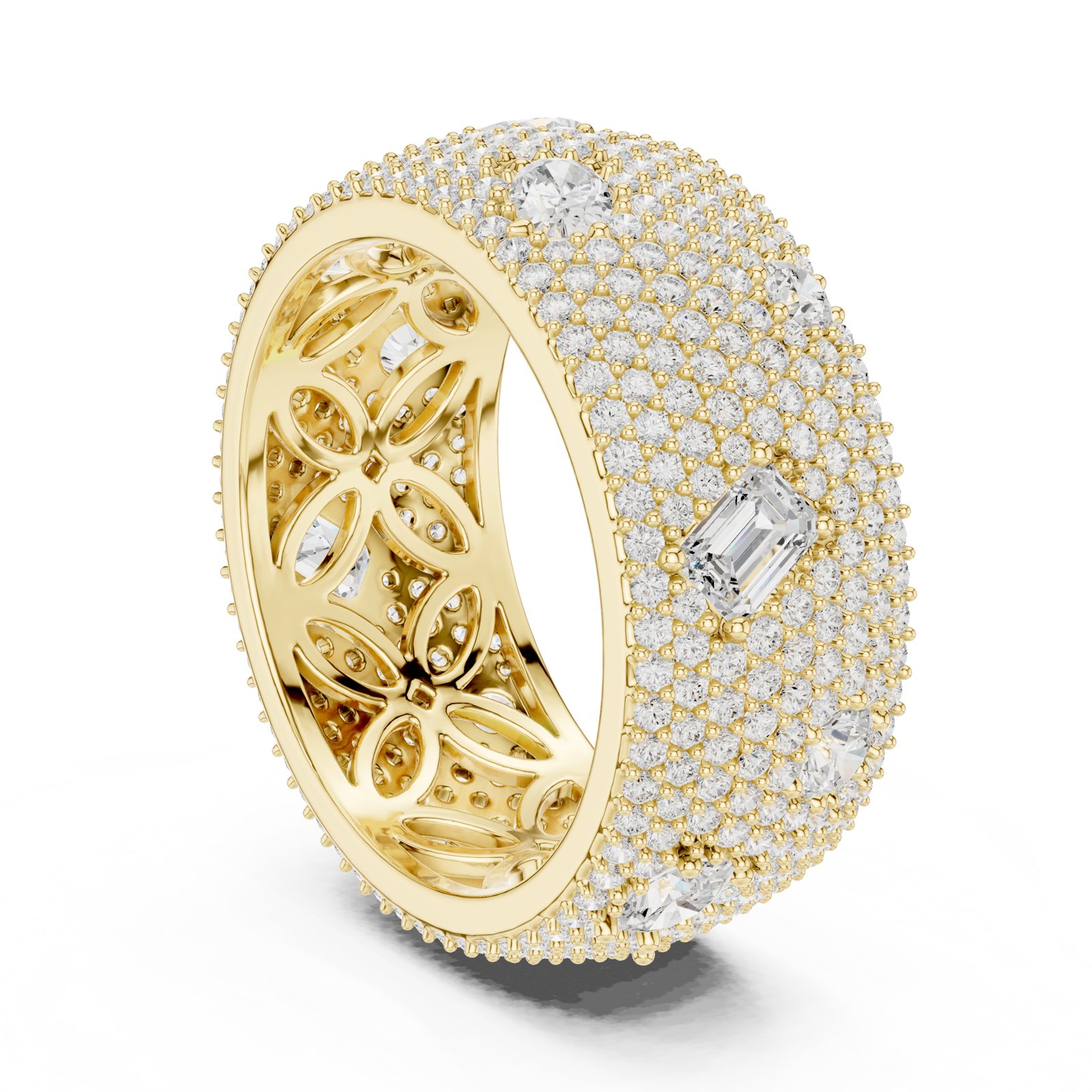 Ilinca Wide Pavé Dome Band with Scattered Fancy Cuts in yellow gold