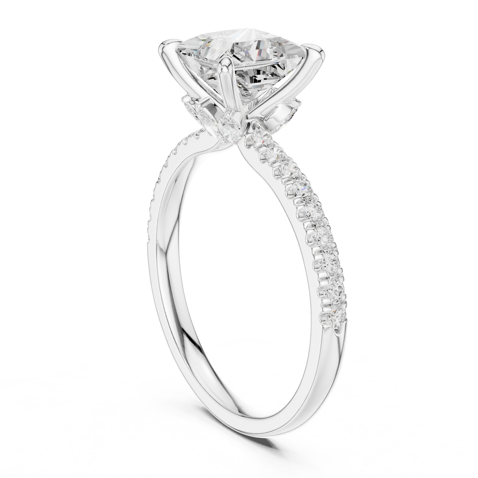 Felicity Princess Twist Pavé Engagement Ring in white gold