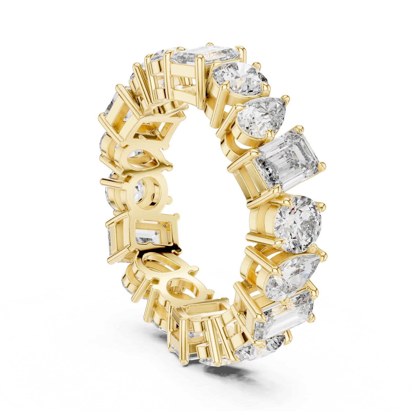 Iara Mixed Shape Pear, Round and Emerald Cut Eternity Band in yellow gold