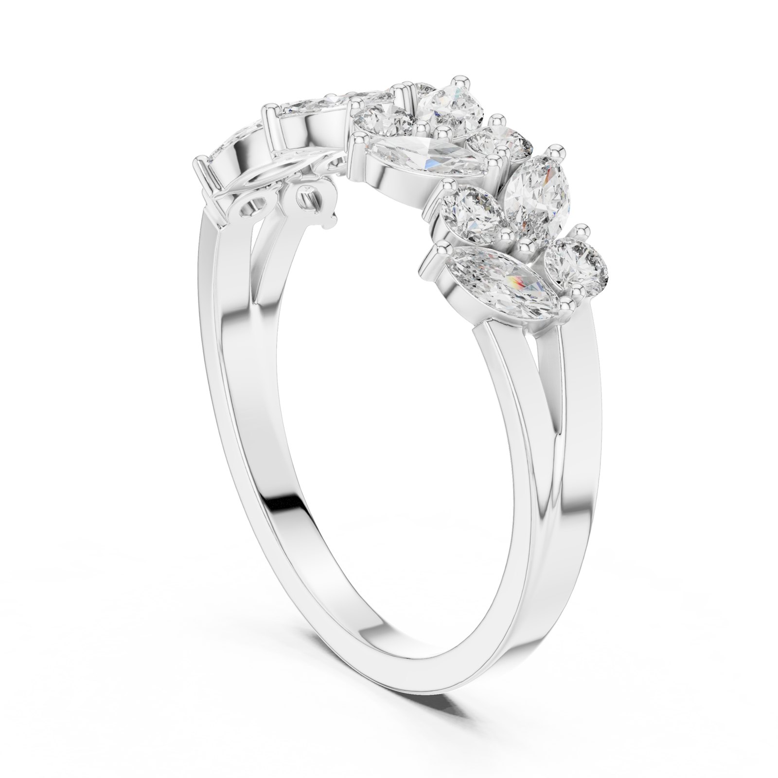 Samira Marquise Leaf Cluster Wedding Band in white gold
