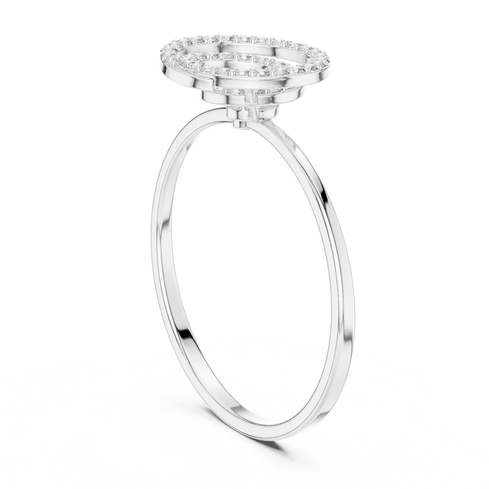 Pili Spiral Pavé Circle Top Thin Band Ring in white gold