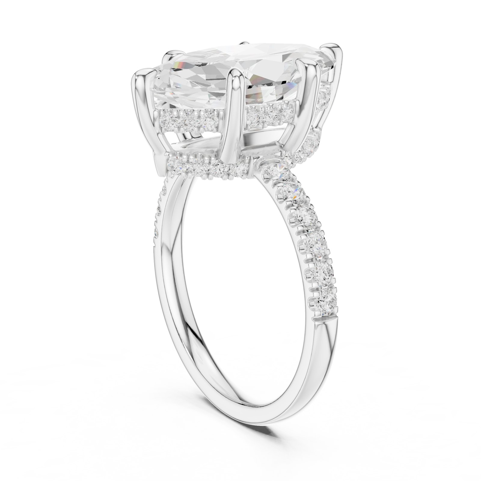 Inez Marquise Hidden Halo Engagement Ring with Tall Claws in white gold