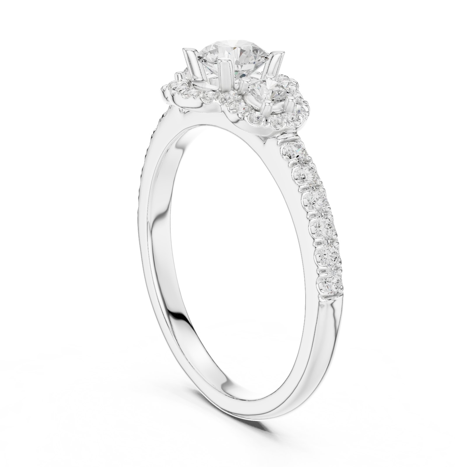 Germana Round Halo Engagement Ring with Side Stones and Pavé Band in white gold