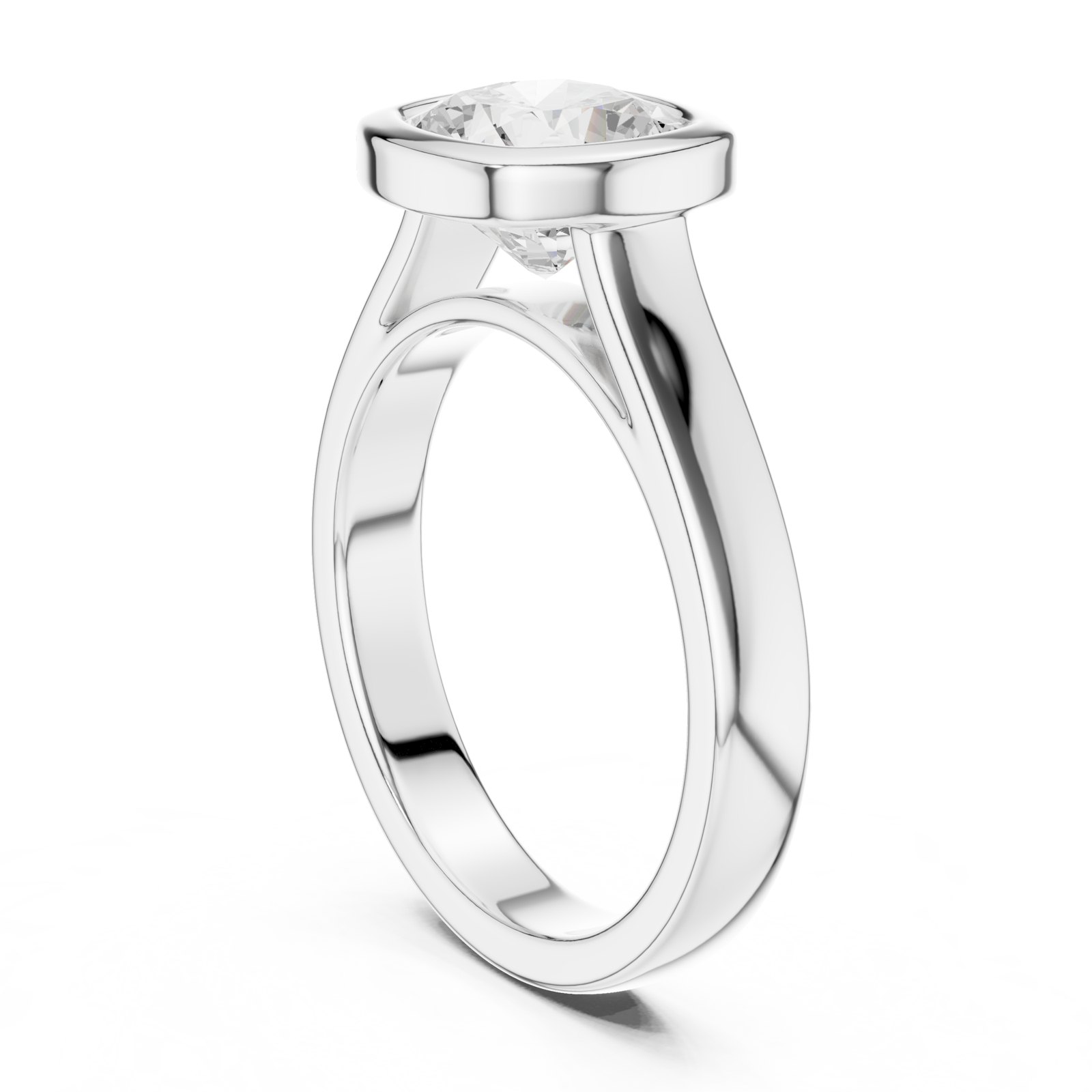 Karina Cushion Wide Bezel Solitaire Engagement Ring in white gold