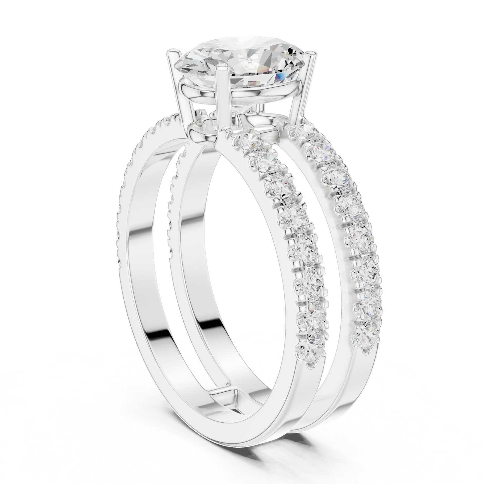 Azra Oval Solitaire Engagement Ring with Stacked Pavé Bands in white gold