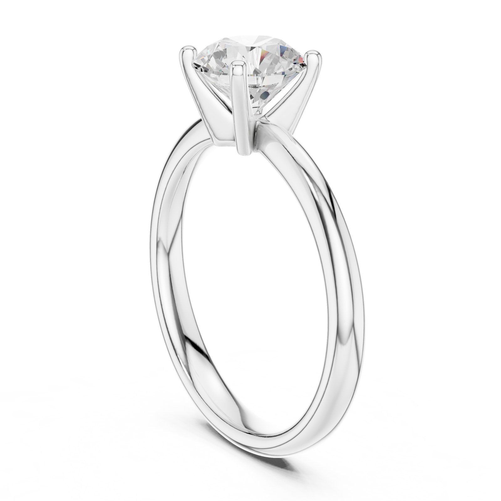 Clio Round Solitaire Engagement Ring with Slim Tapered Band in white gold