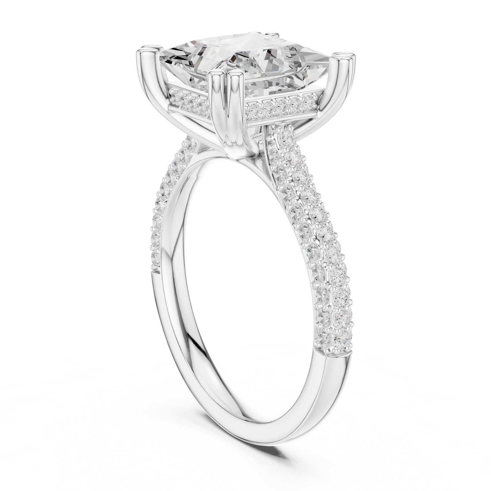 Estelle Princess Hidden Halo Pavé Engagement Ring in white gold