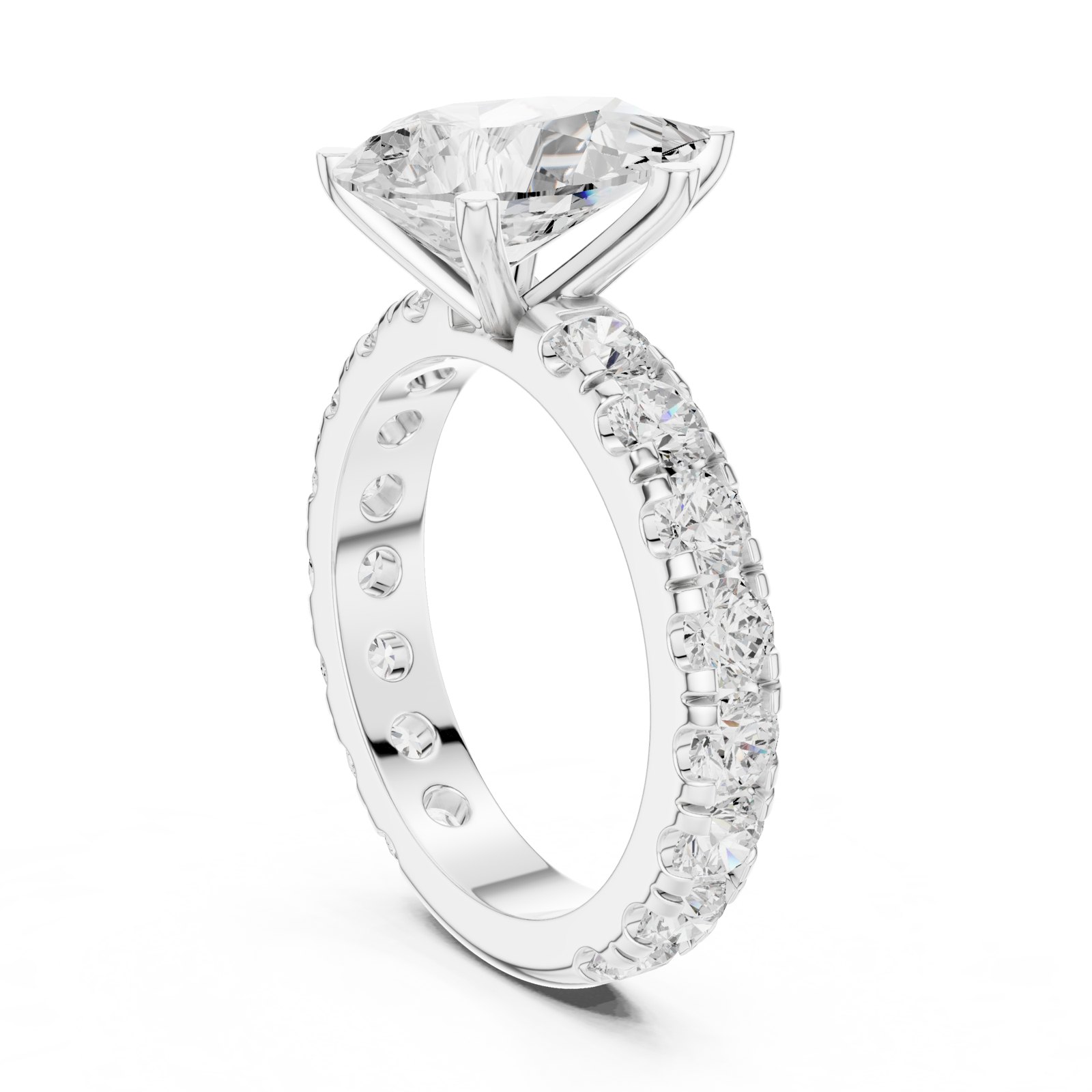 Elma Pear Solitaire Engagement Ring with Bold Pavé Band in white gold