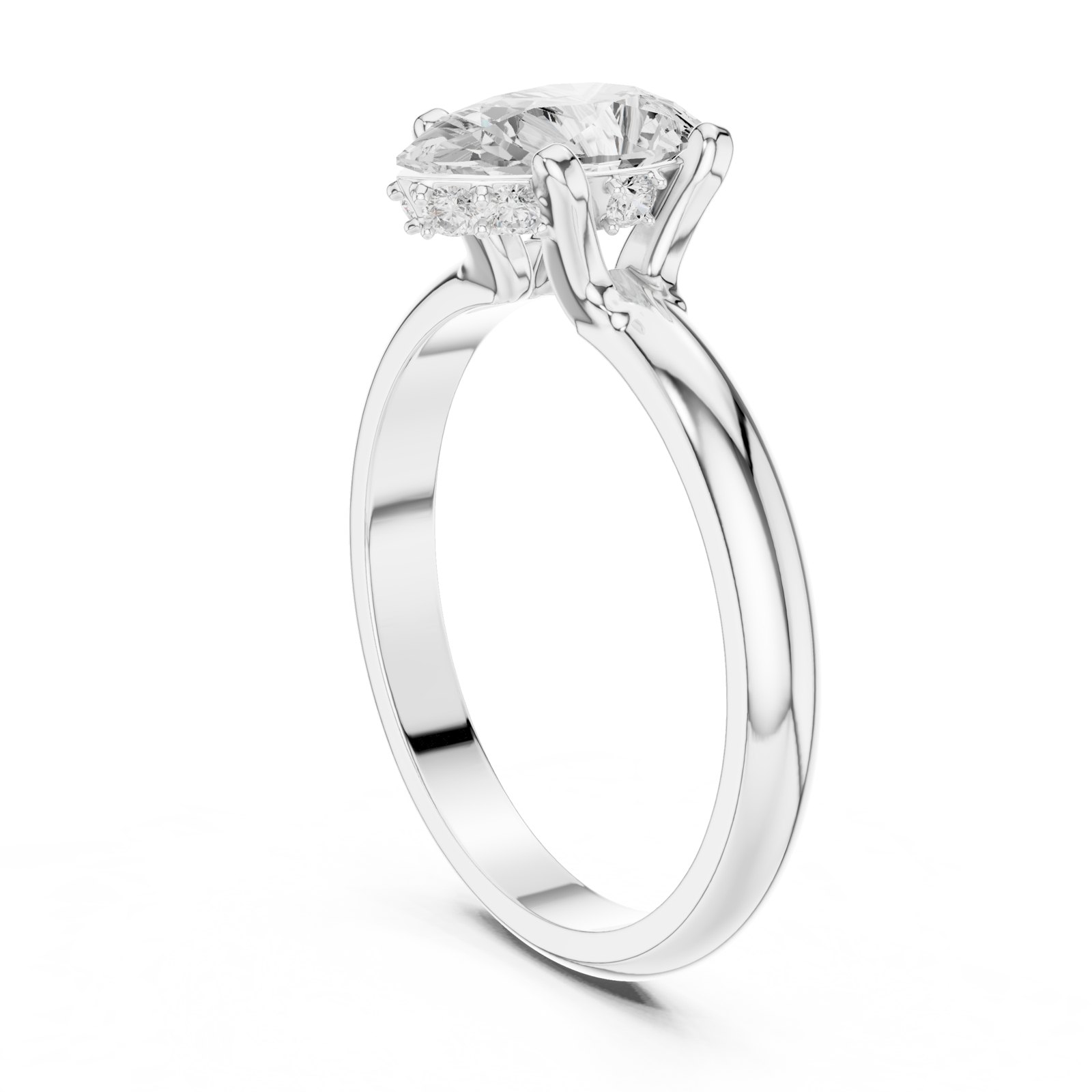 Auguste Pear Solitaire Engagement Ring with Hidden Side Stones in white gold
