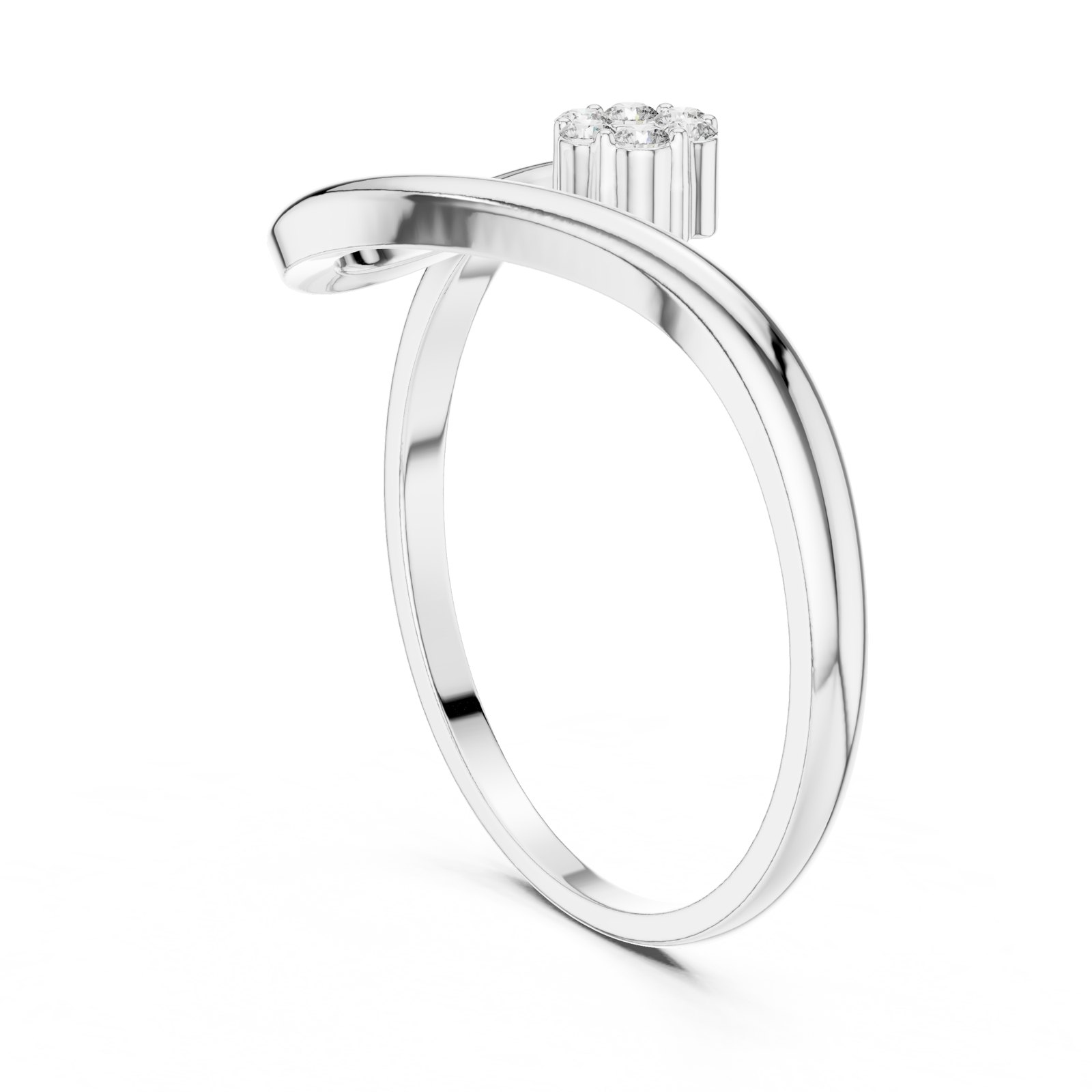 Eudocia Swirl Bypass Ring with Raised Diamond Cluster in white gold