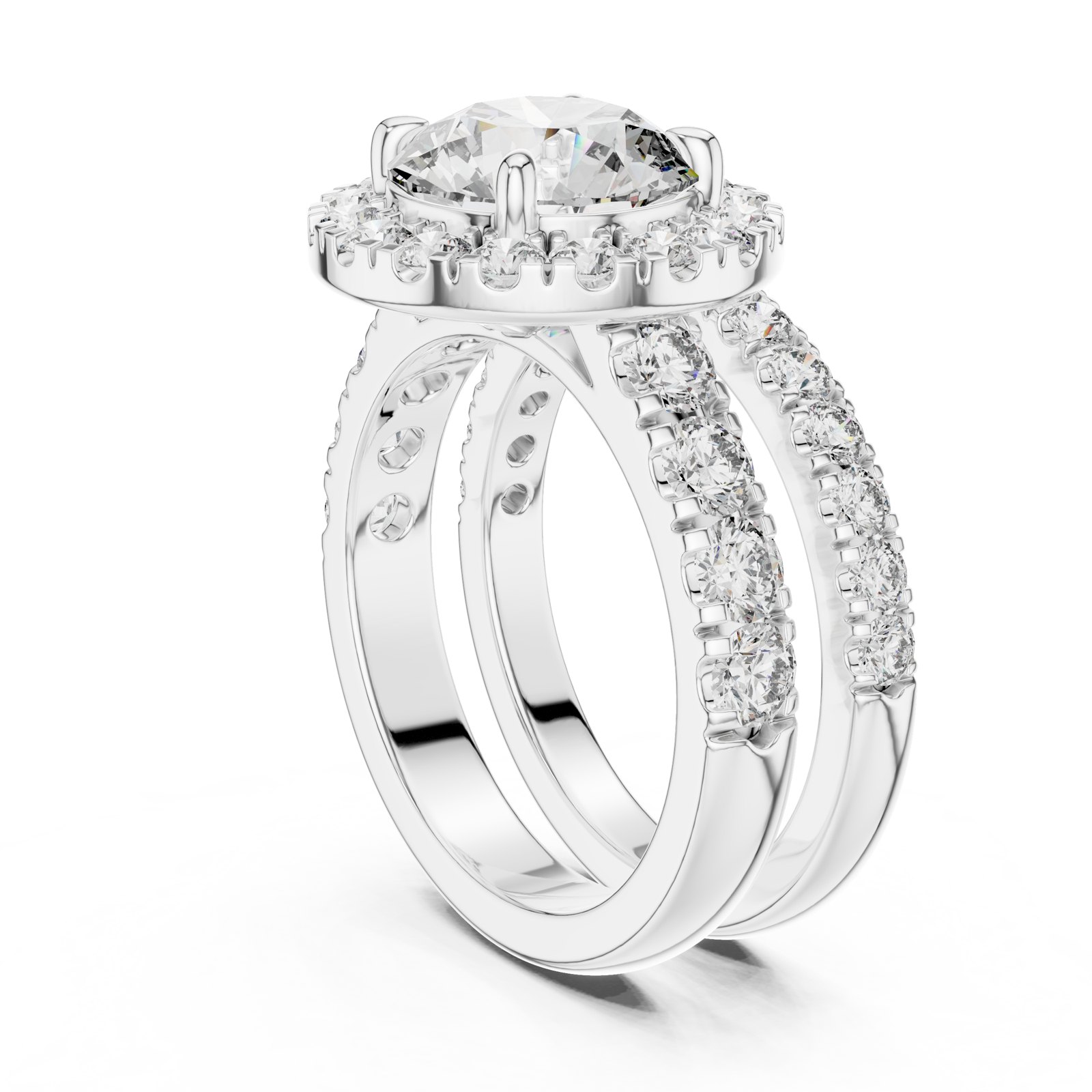 Cilli Round Halo Engagement Ring with Split Graduated Band in white gold