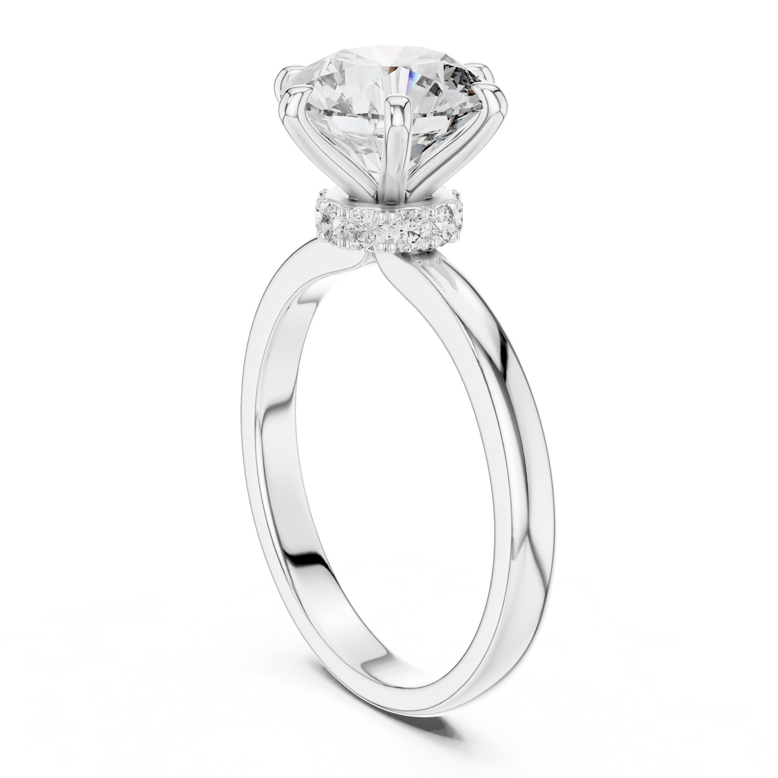 Aimee Six-Claw Round Hidden Halo Engagement Ring in white gold