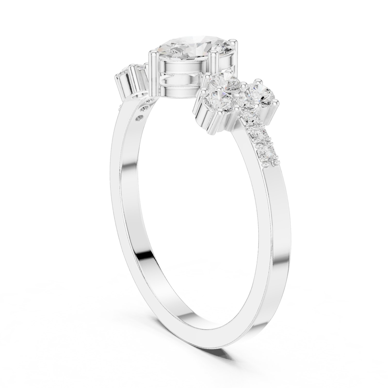 Pleione Dainty Oval Cluster Engagement Ring with Pavé Band in white gold