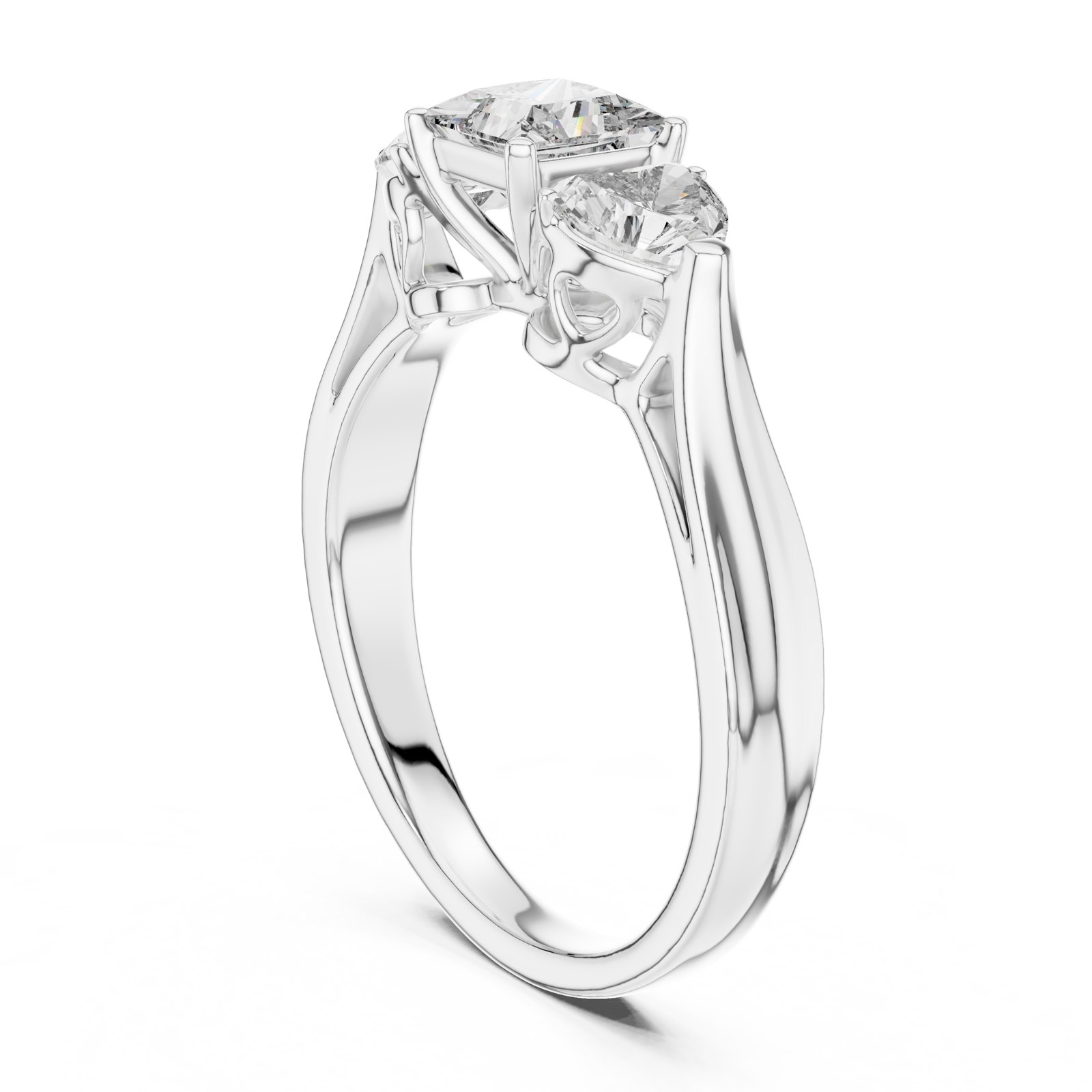 Gaja Princess and Heart Three Stone Engagement Ring in white gold