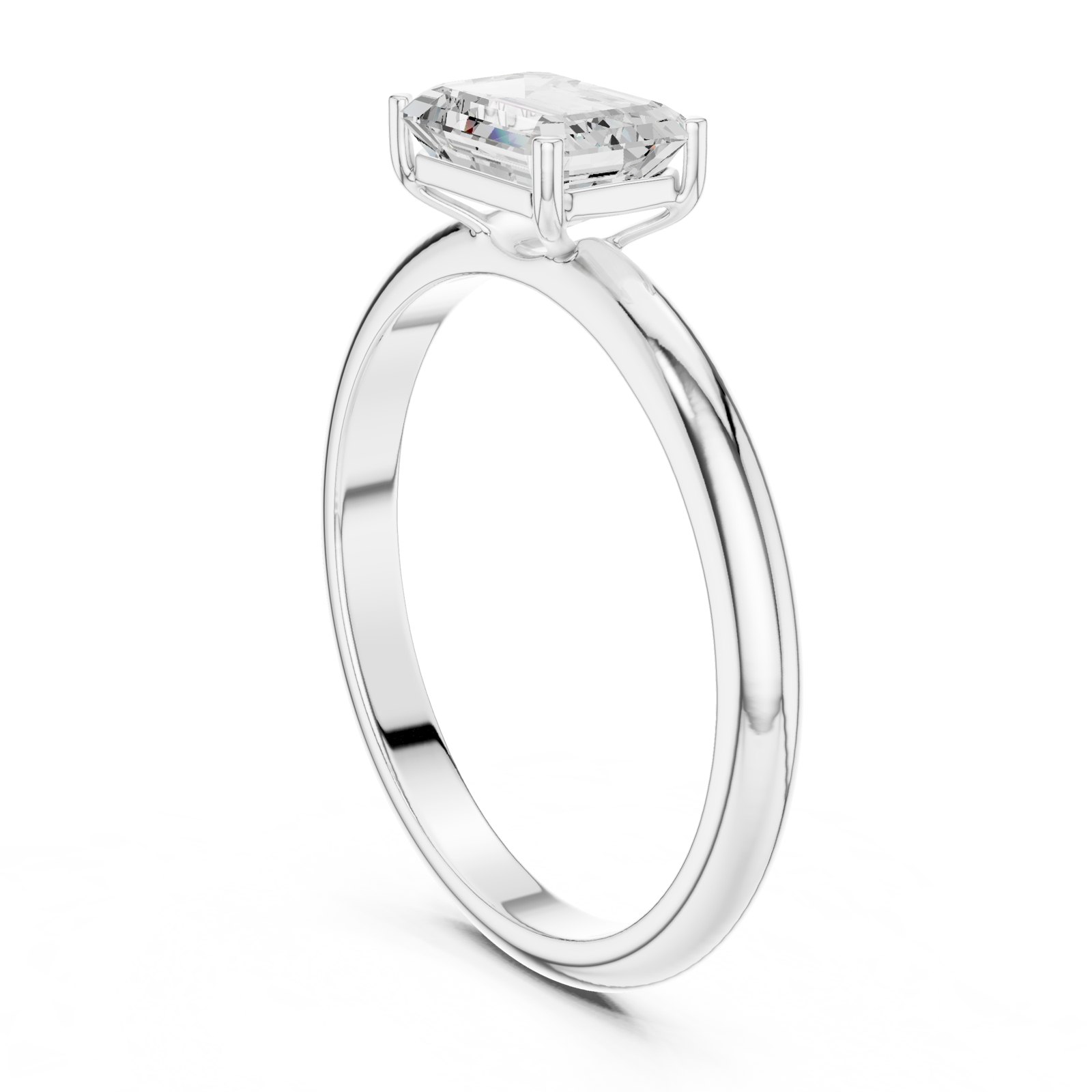 Harlow Emerald Cut Four-Claw Solitaire Engagement Ring in white gold