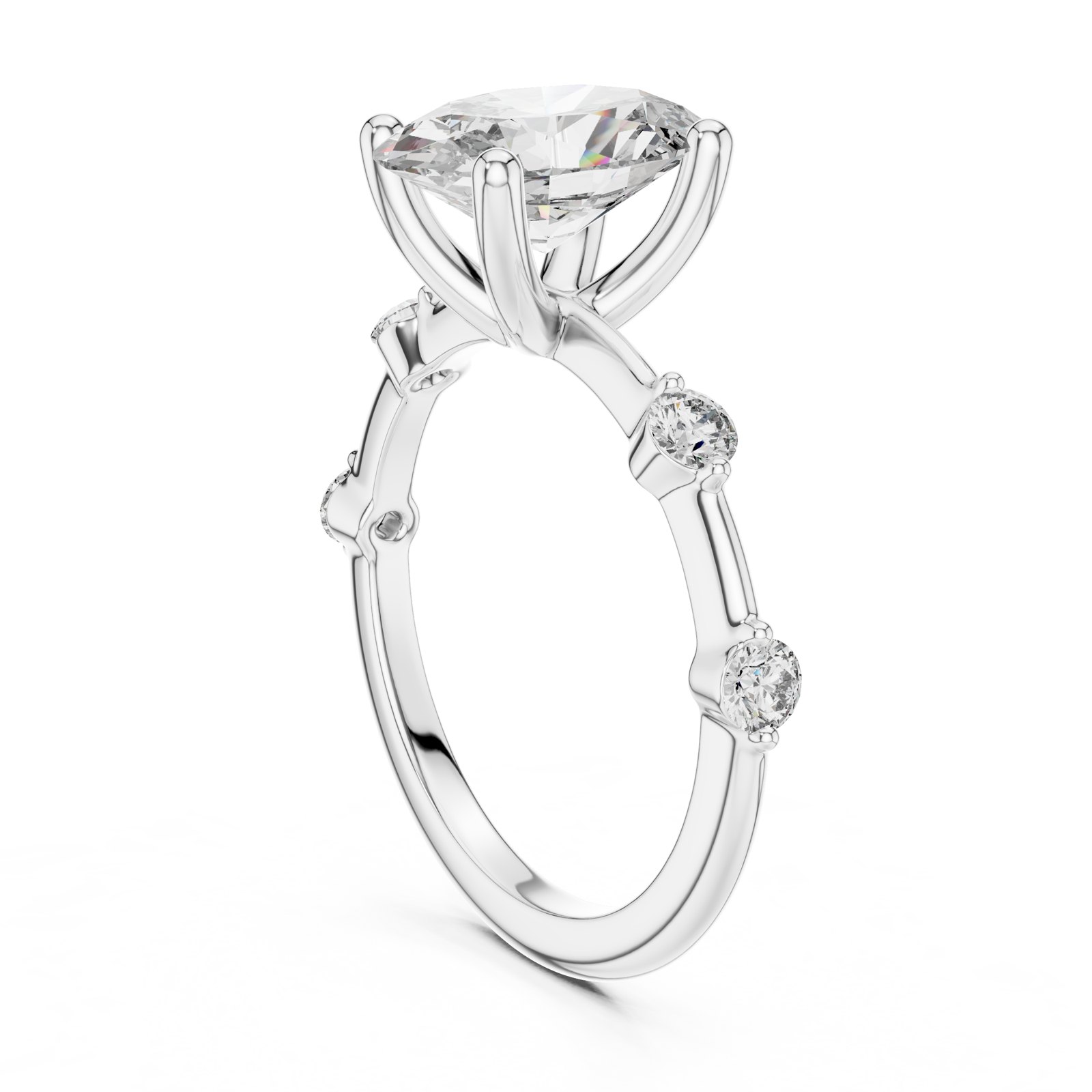 Alena Oval Solitaire Engagement Ring with Station Accents in white gold