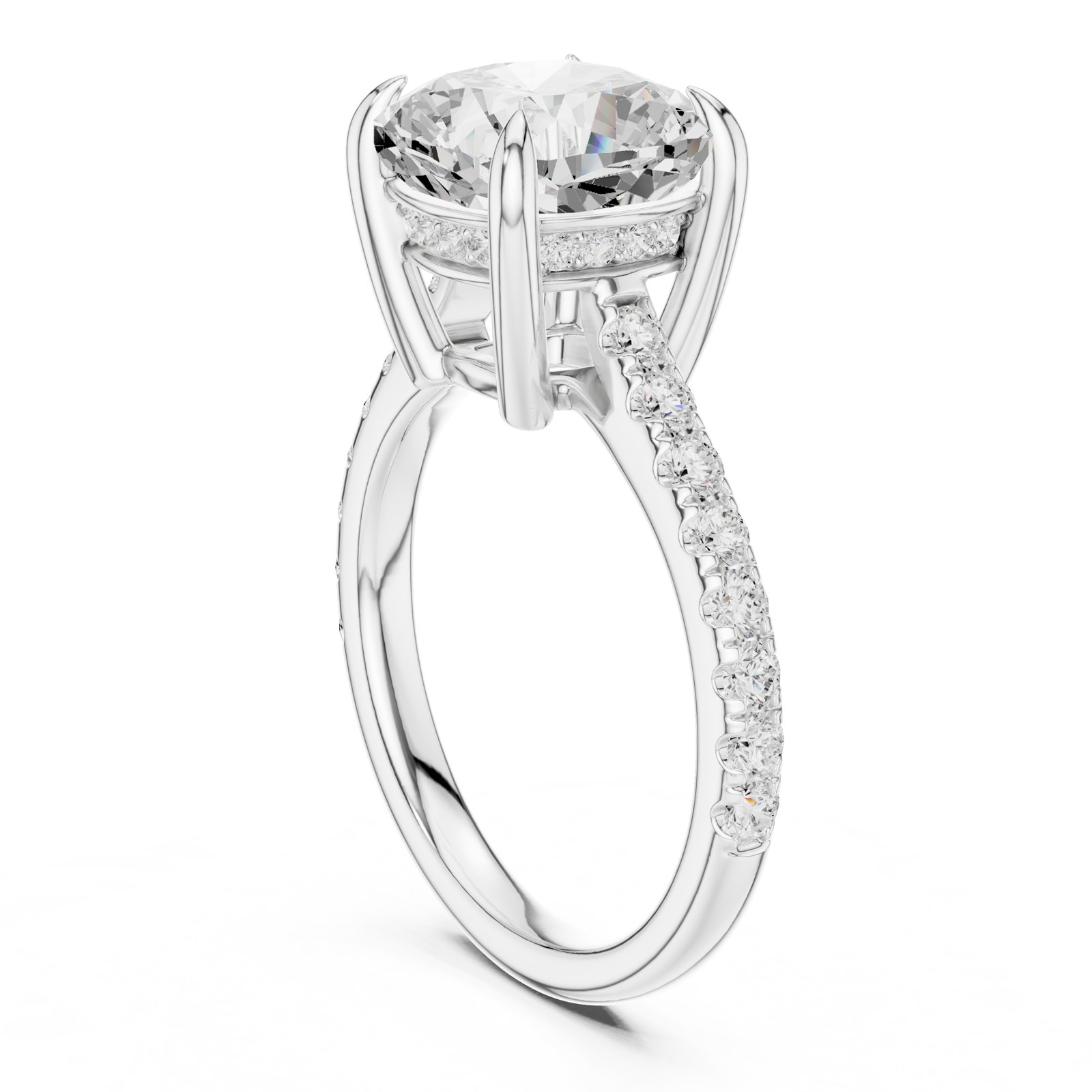 Florence Cushion Hidden Halo Pavé Engagement Ring in white gold