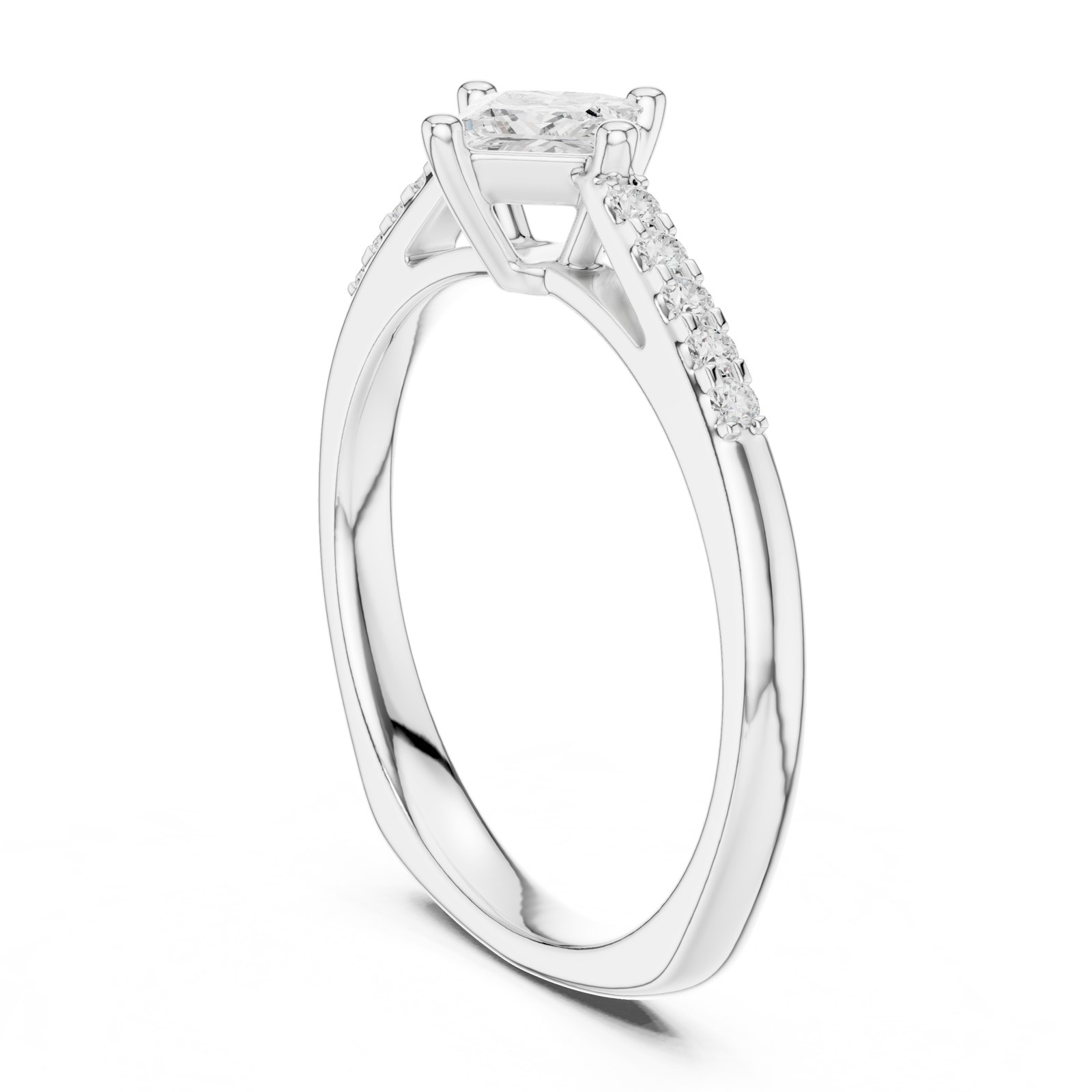 Arina Princess Cut Tapered Pavé Solitaire Engagement Ring in white gold