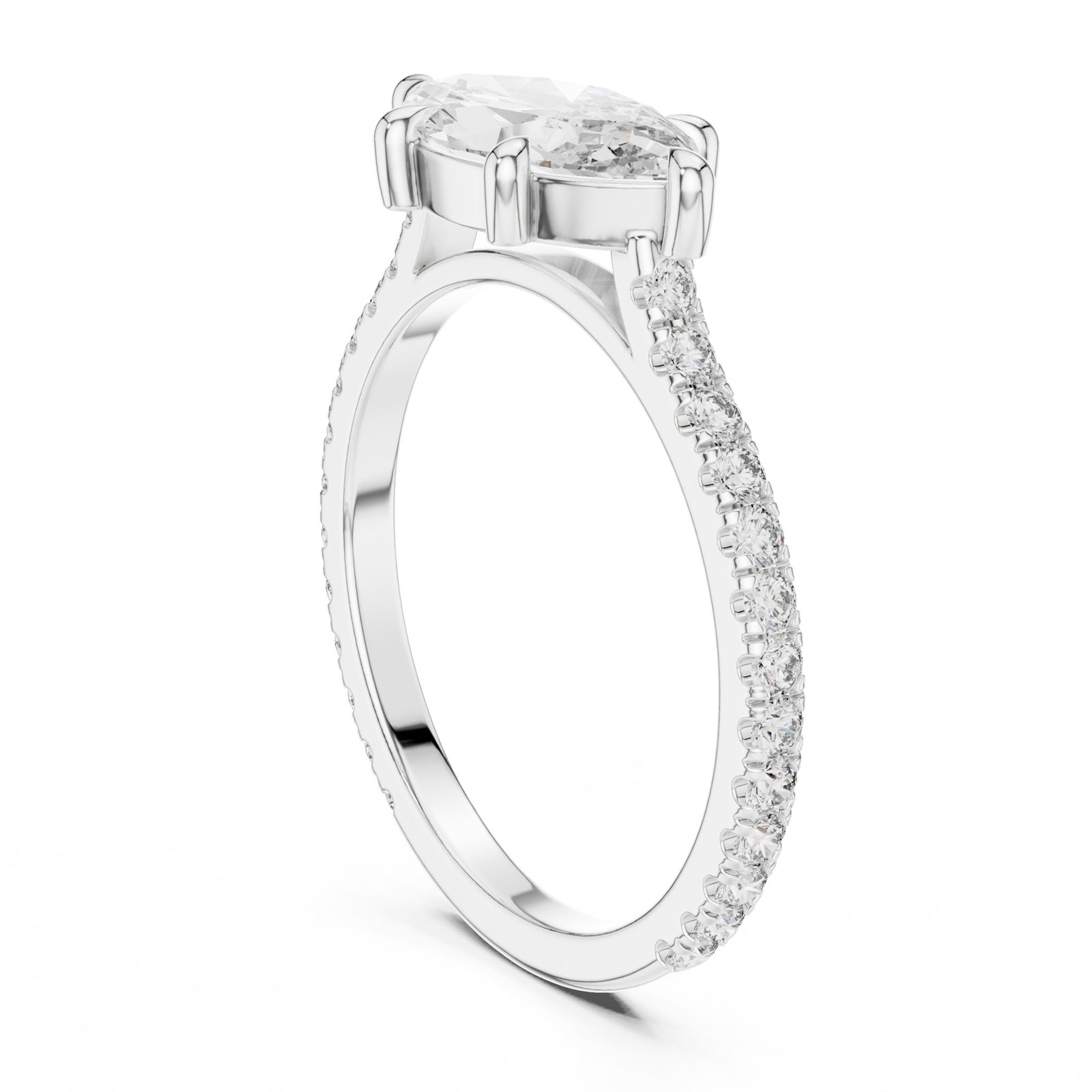 Blythe East-West Marquise Engagement Ring with Pavé Band in white gold