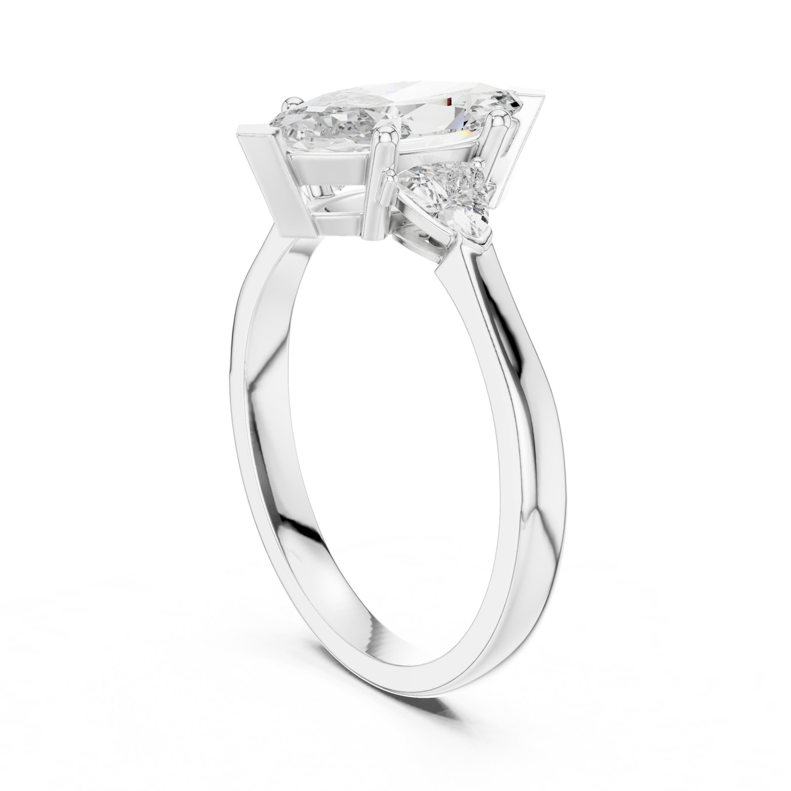Mira Marquise Three Stone Ring with Trillion Sides in white gold