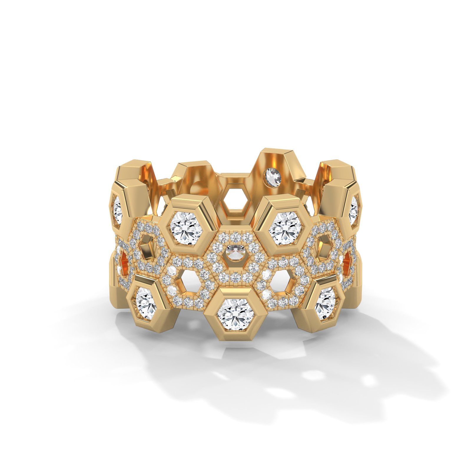 Honeycomb Hexagon Diamond Wide Band