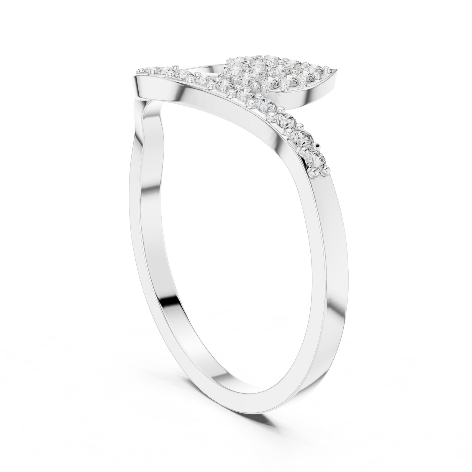 Clemence Swept Leaf Diamond Ring with Curving Pavé Line in white gold