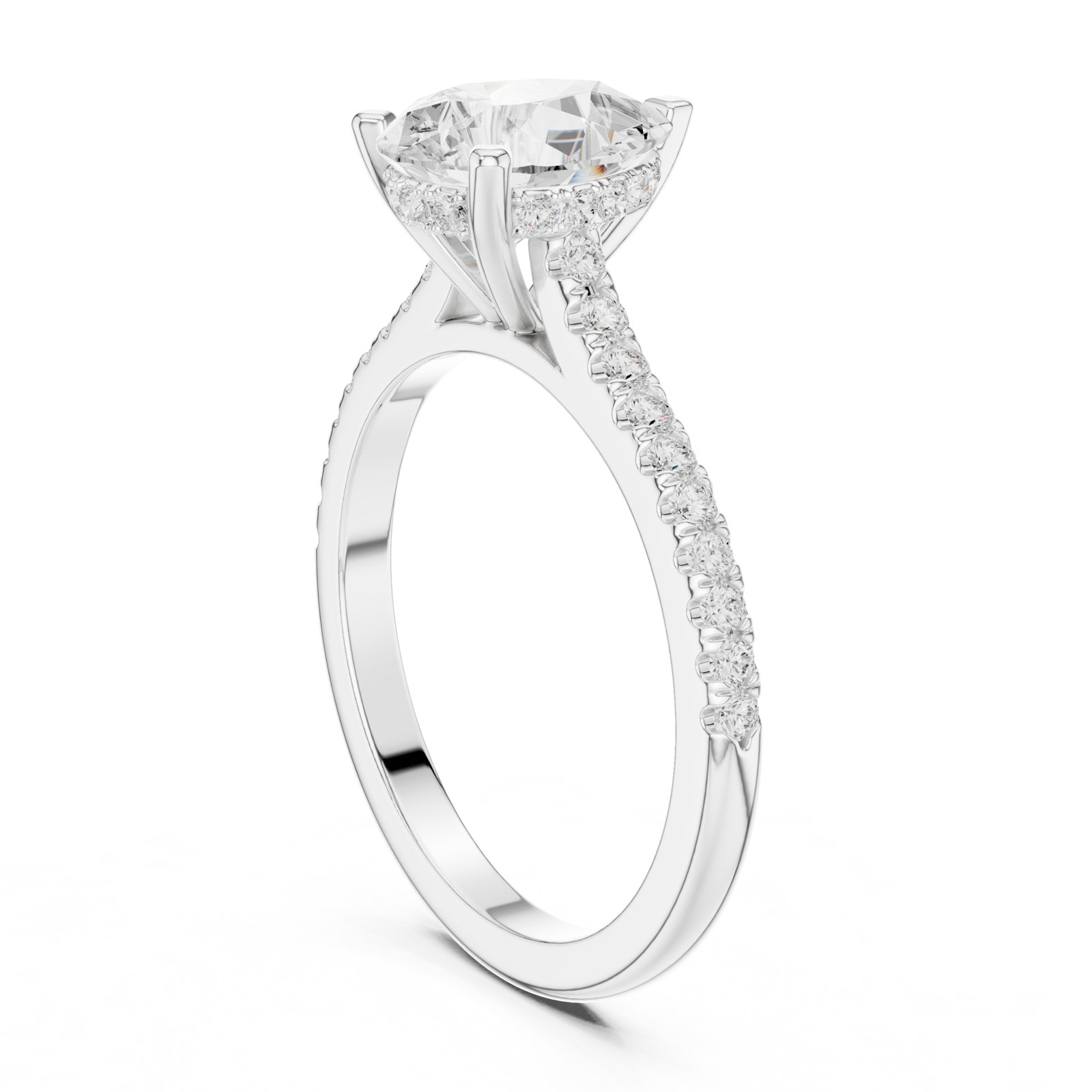Evadne Pear Hidden Halo Pavé Engagement Ring in white gold