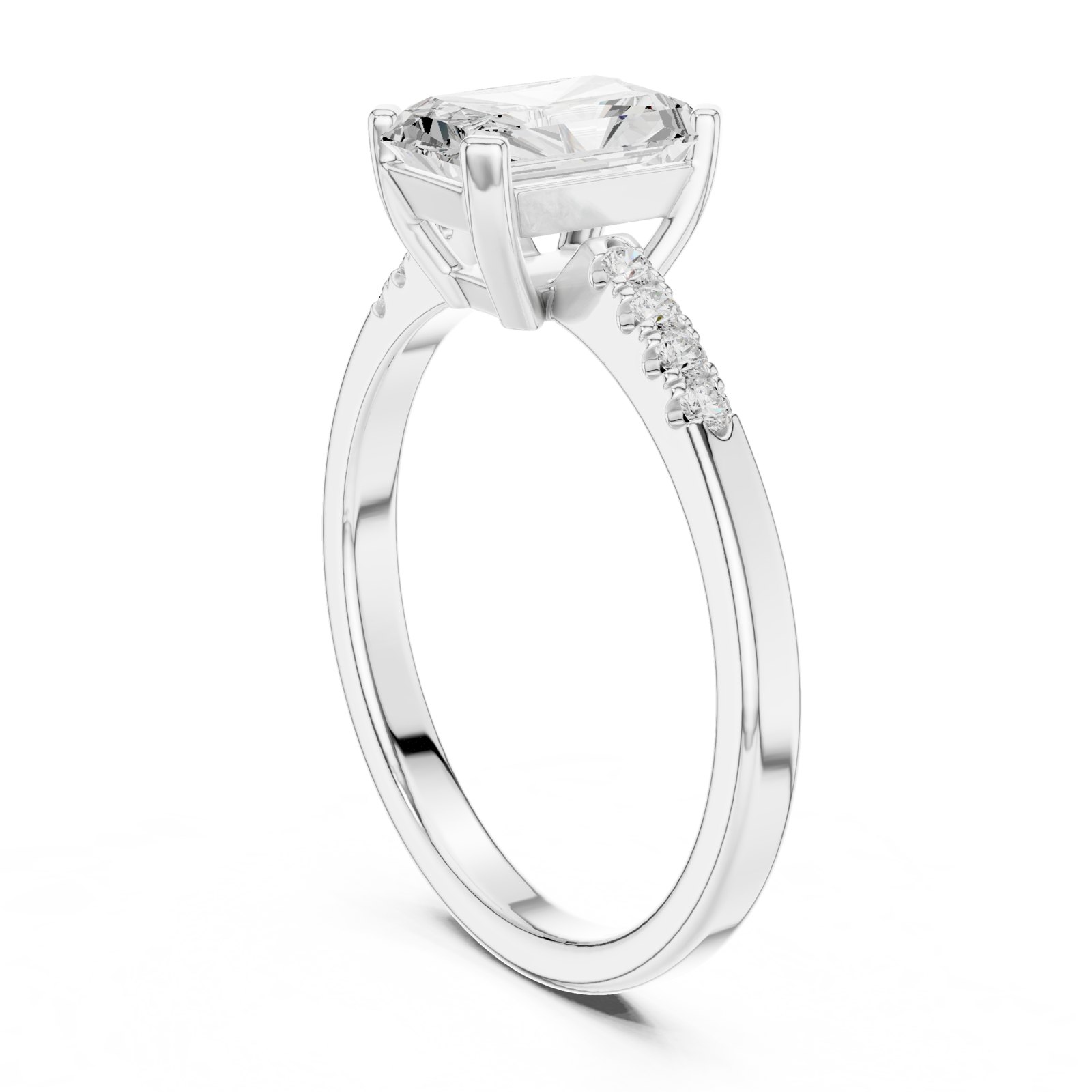 Candela Radiant Cathedral Solitaire Engagement Ring with Pavé Tail in white gold