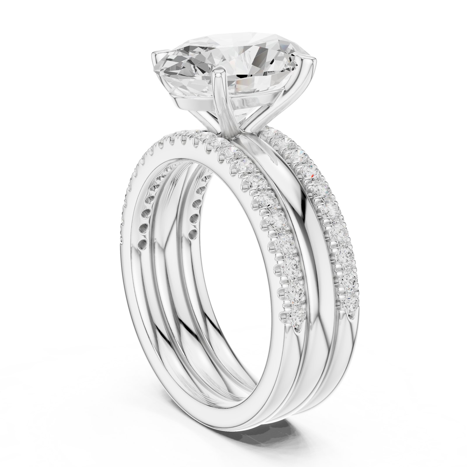 Emilia Oval Engagement Ring with Stacked Pavé Bands in white gold