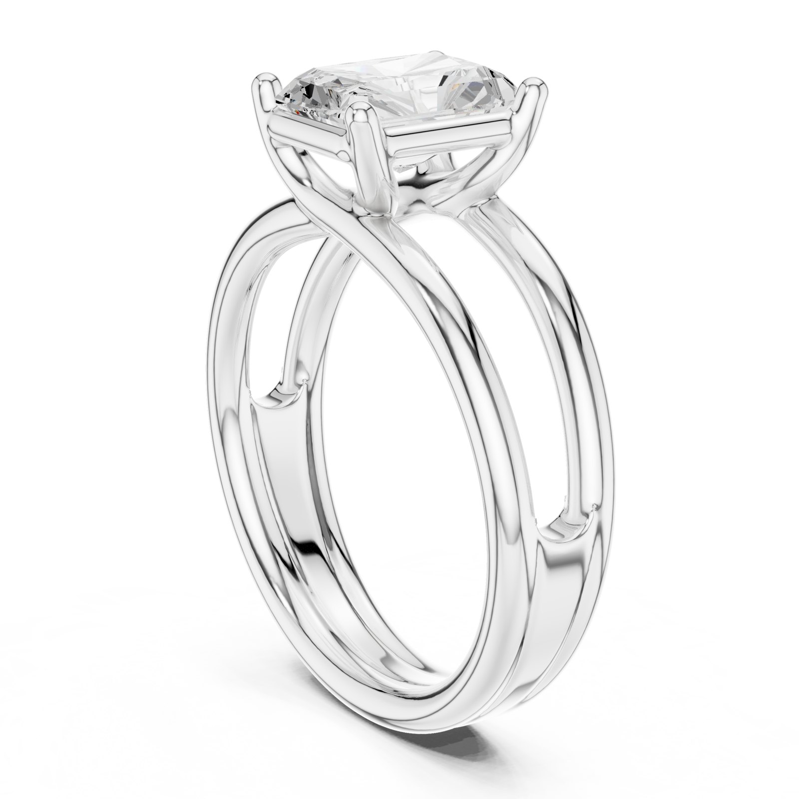 Bruna Radiant Cut Crossover Split Shank Engagement Ring in white gold