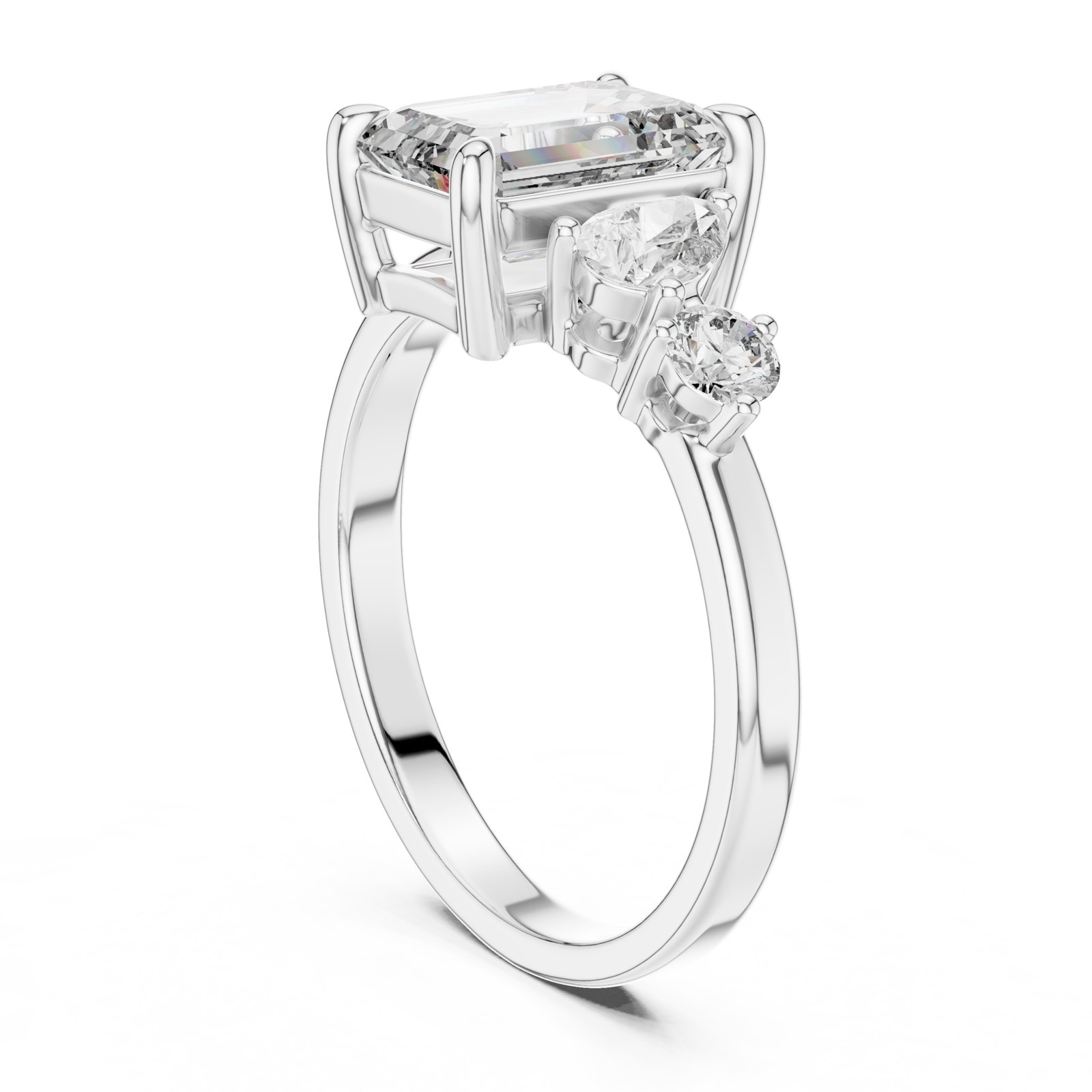 Liora Emerald Cut Three Stone Engagement Ring in white gold
