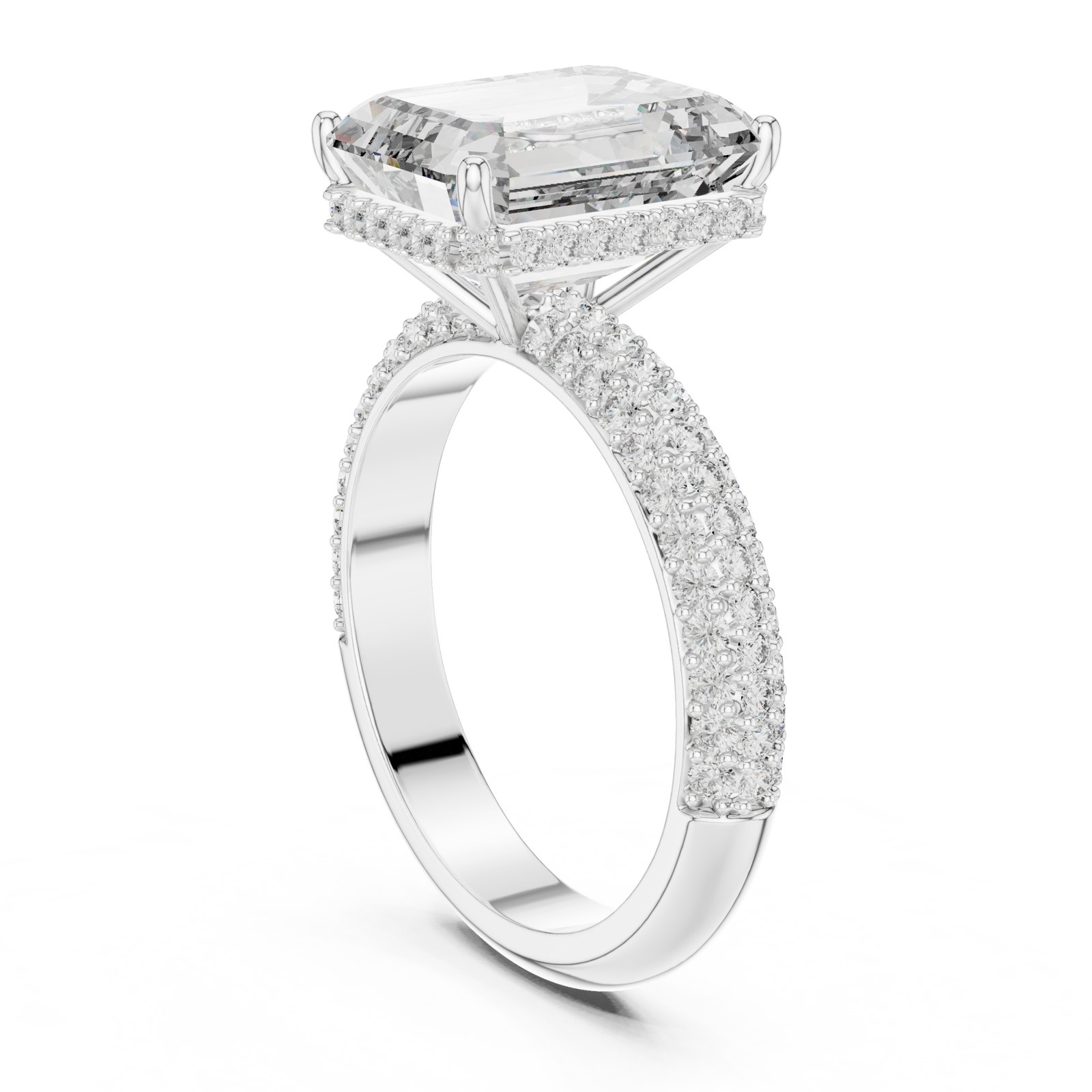 Aurora Emerald Cut Hidden Halo Engagement Ring in white gold