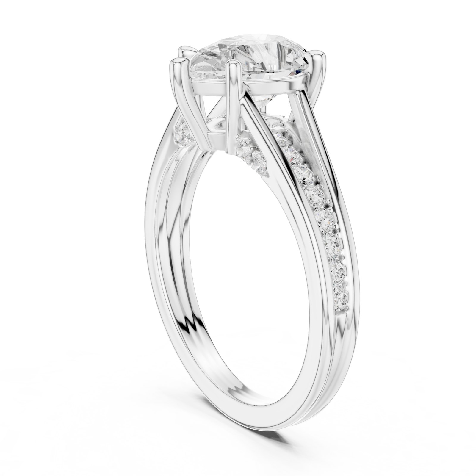 Iris Pear Cathedral Split Shank Pavé Engagement Ring in white gold
