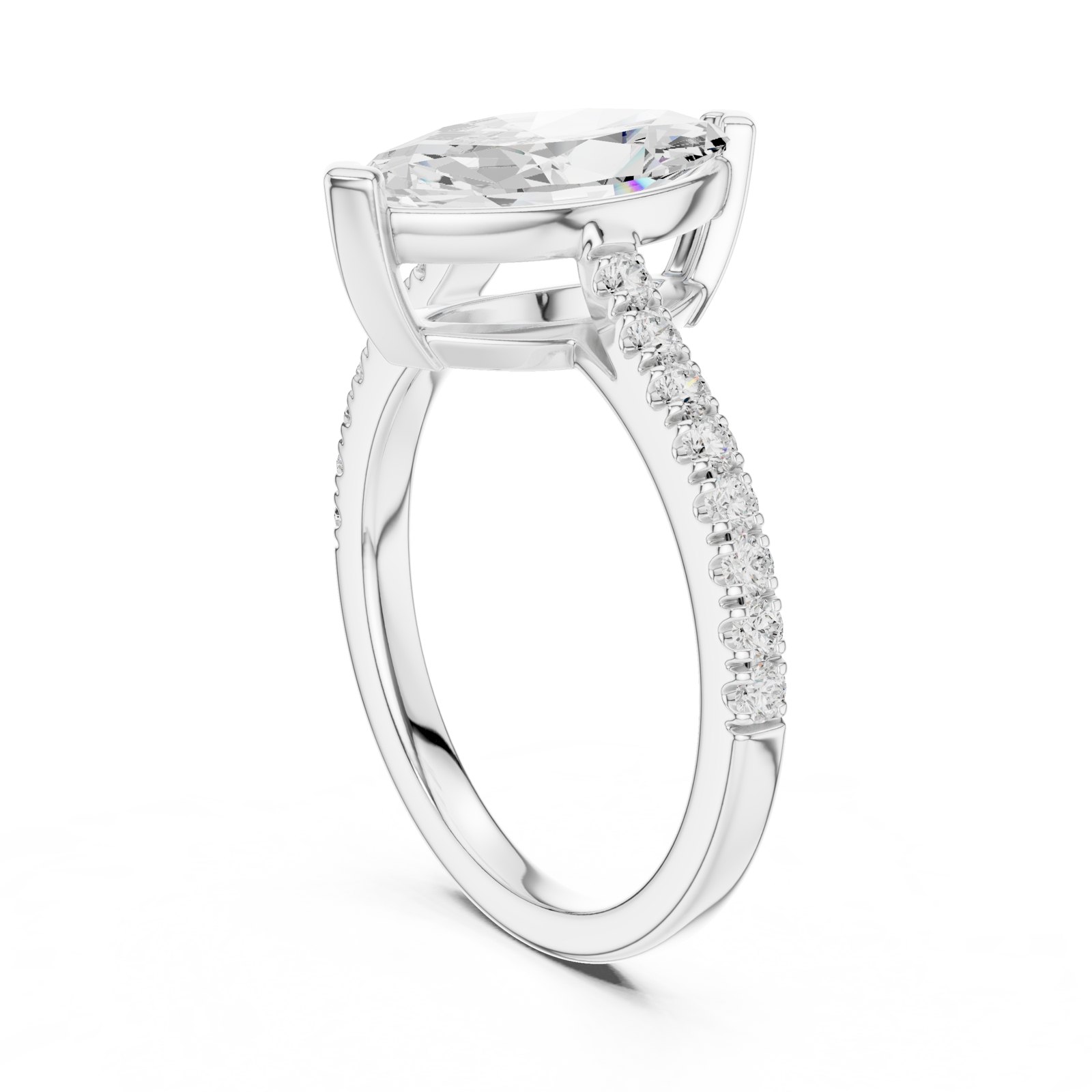 Elara Marquise Solitaire Engagement Ring with Pavé Band in white gold