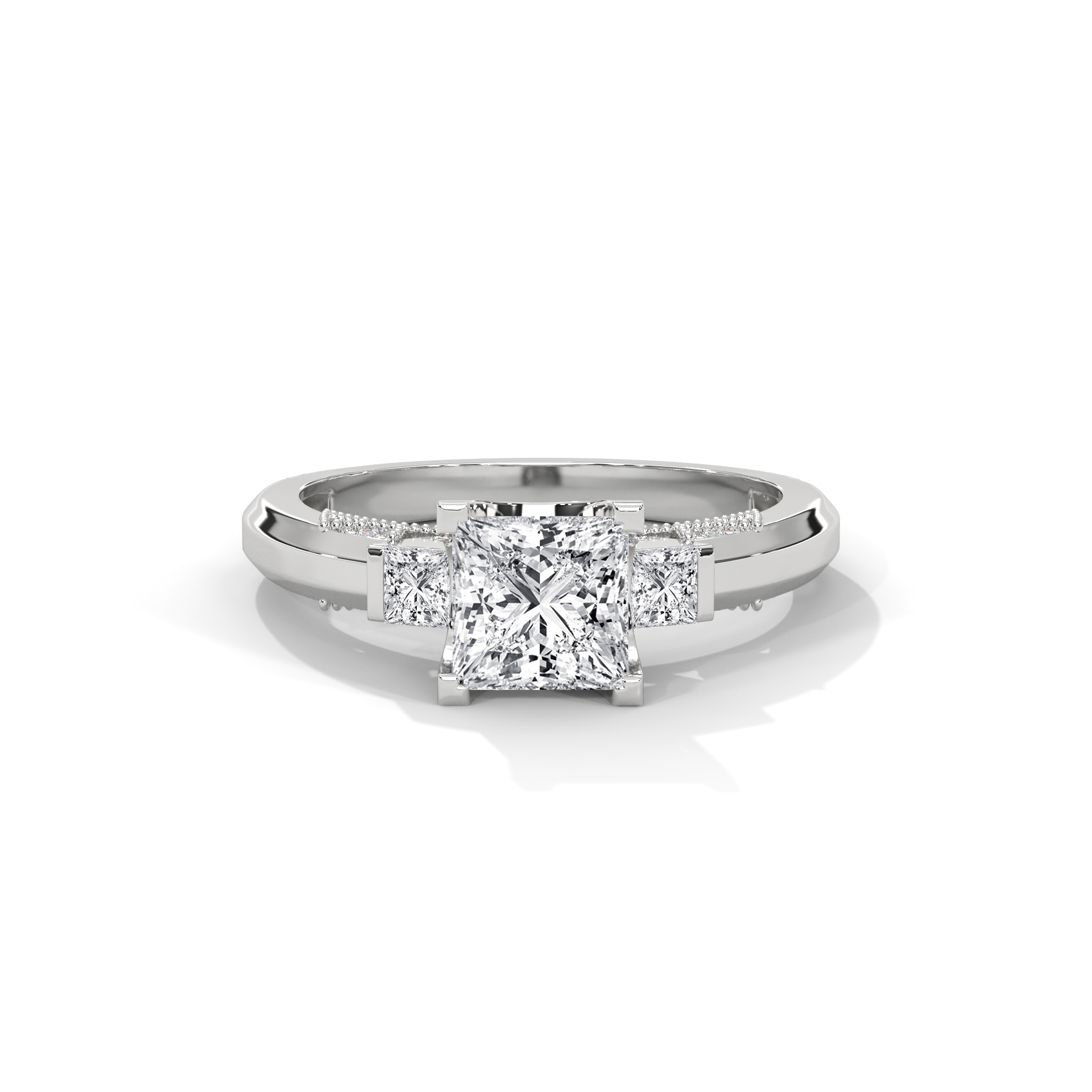 Vintage Princess Three-Stone Milgrain Ring