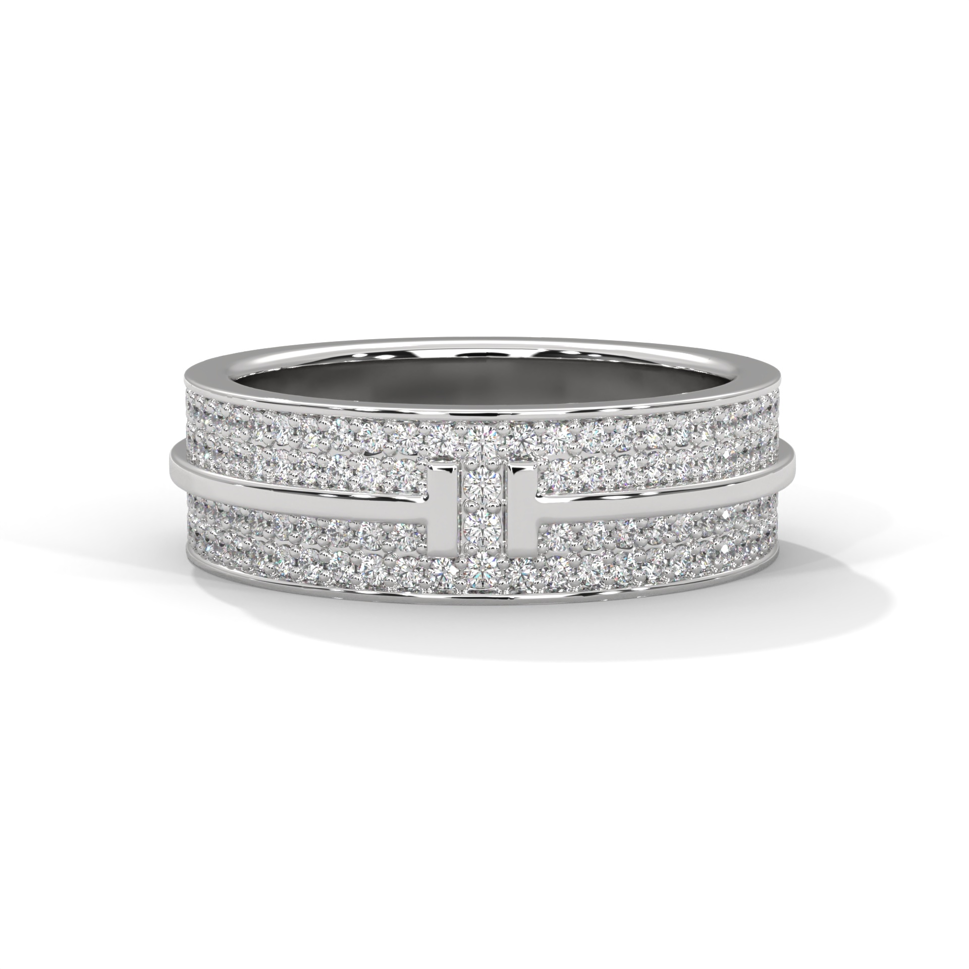 Wide Bar-Detail Pavé Diamond Band