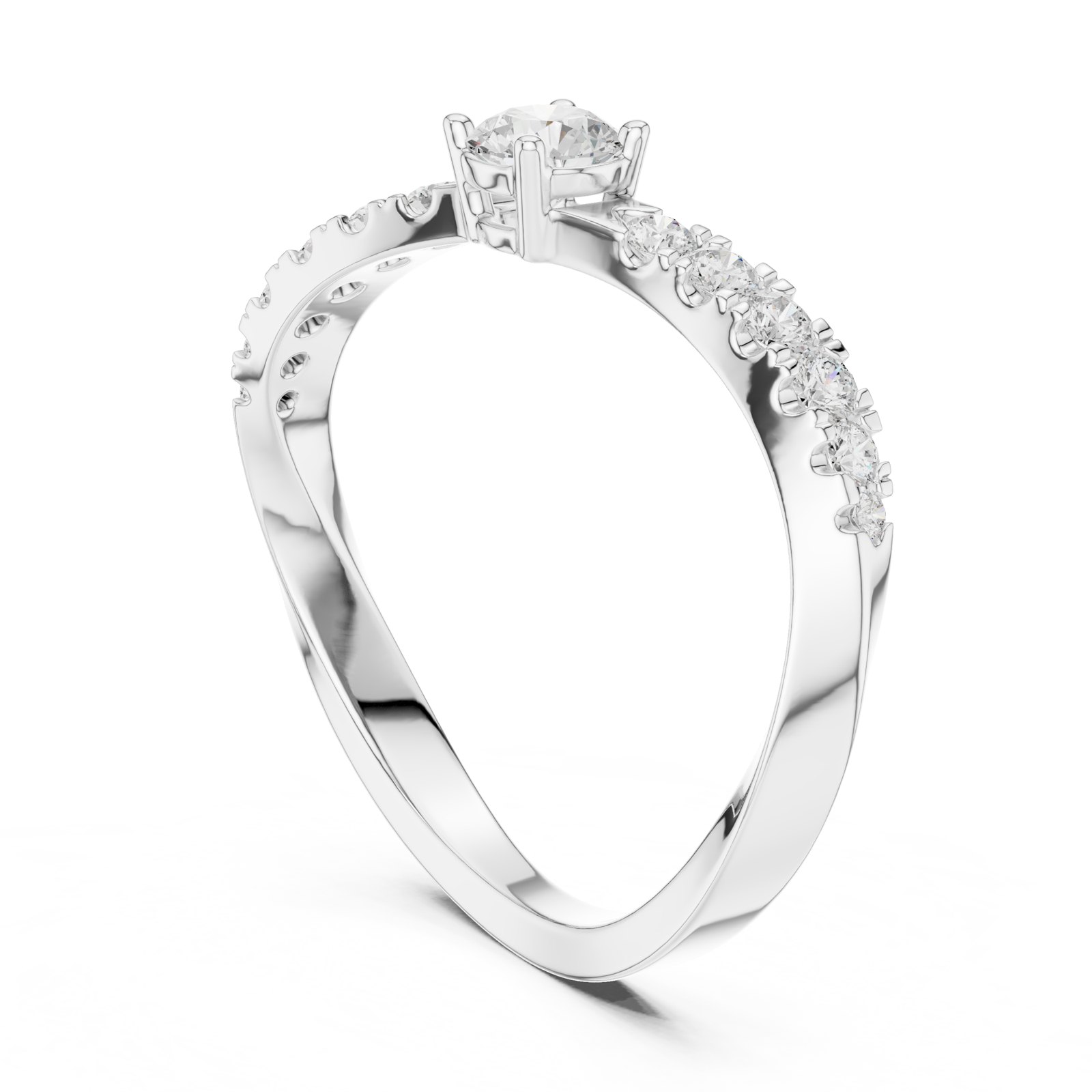 Edita Round Twist Engagement Ring with Pavé Contour Band in white gold