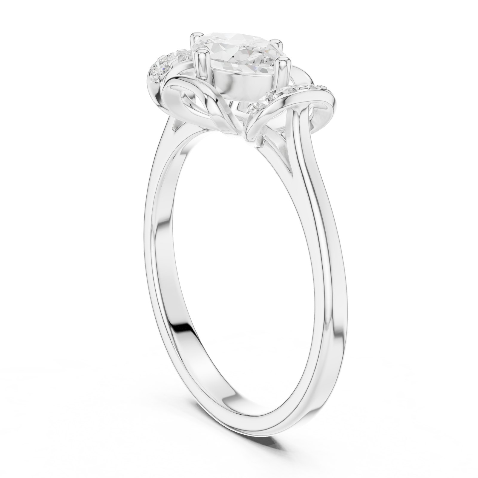 Annelie East West Marquise Solitaire Ring with Knot Detail in white gold