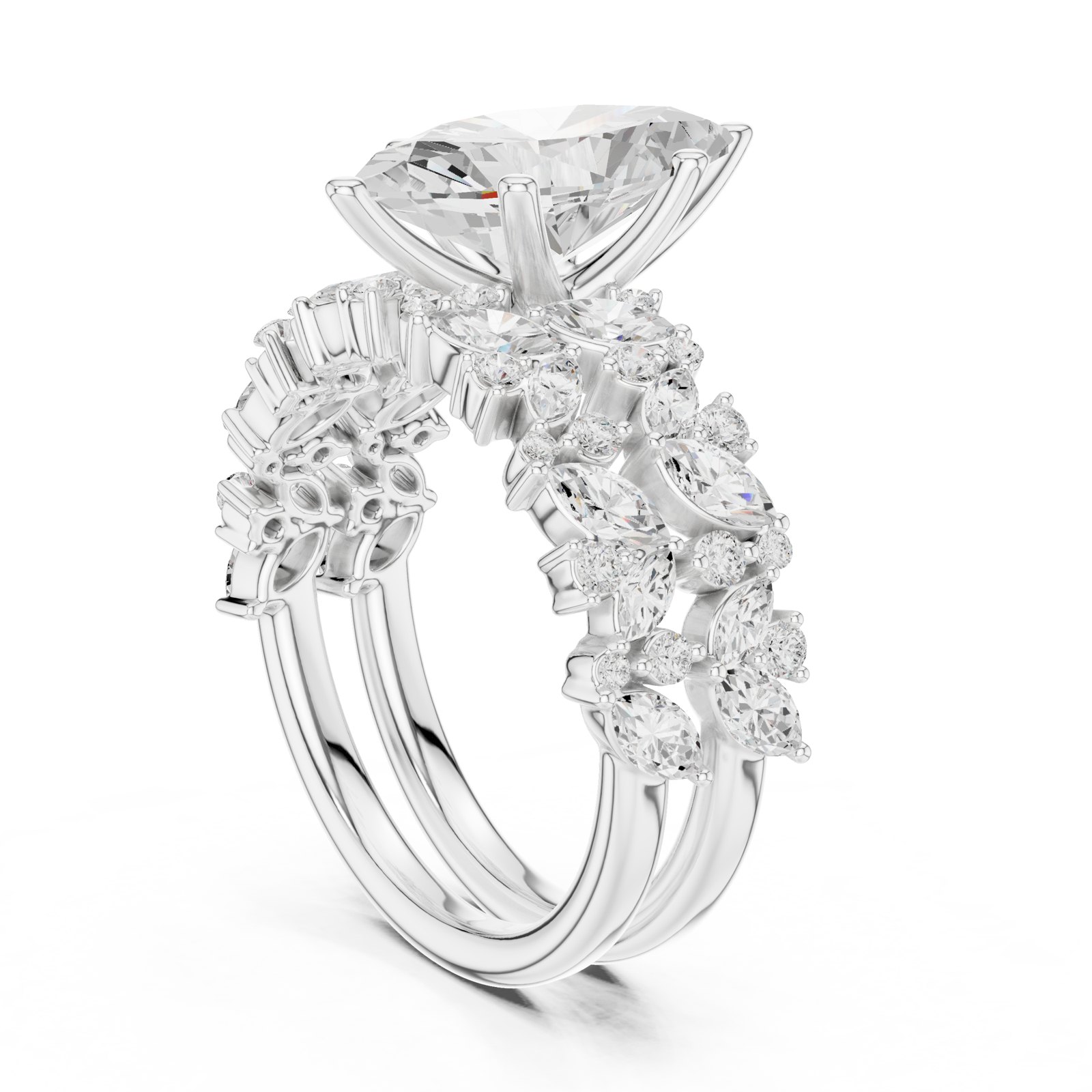 Bibiana Marquise Engagement Ring with Stacked Marquise Cluster Band in white gold