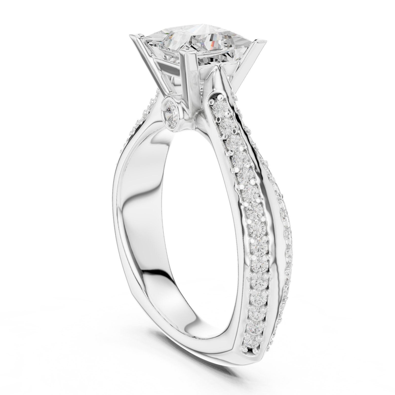 Rosalva Princess Cut Engagement Ring with Tapered Pavé Band in white gold