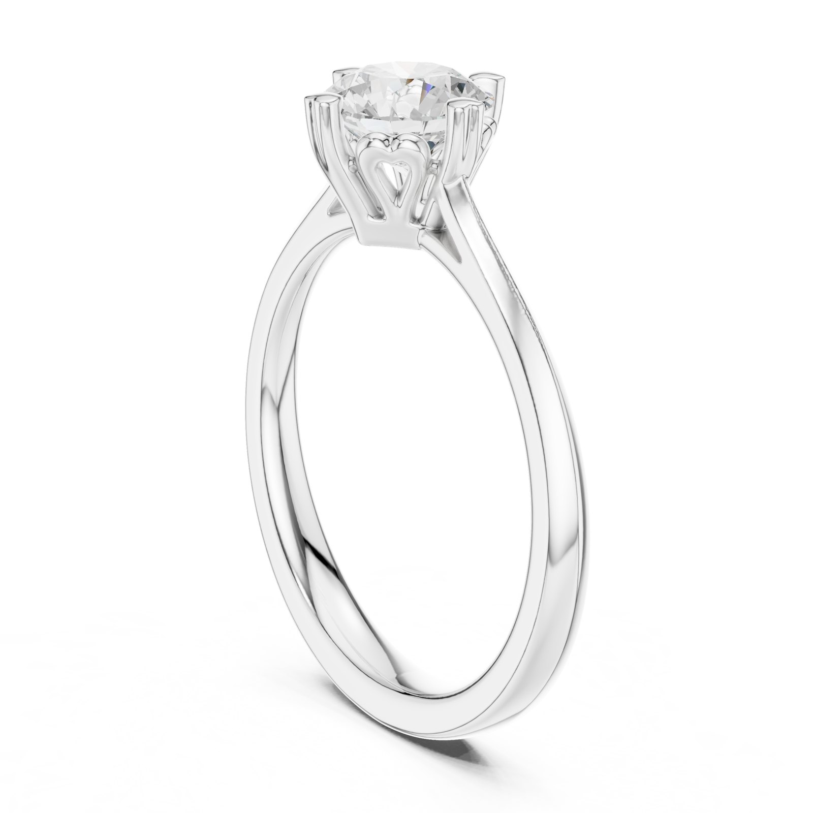 Benita Round Solitaire Engagement Ring with Heart Scroll Basket in white gold
