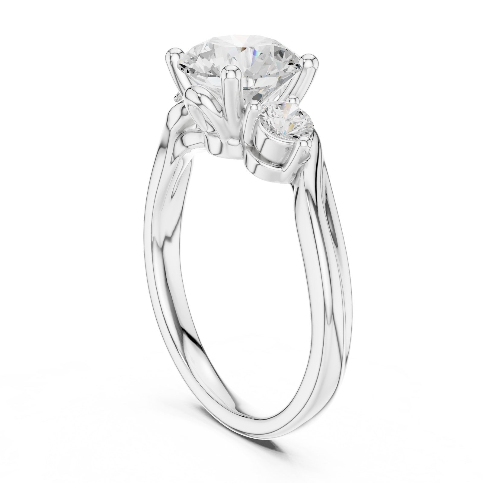 Hedvika Round Three Stone Engagement Ring with Twisting Band in white gold