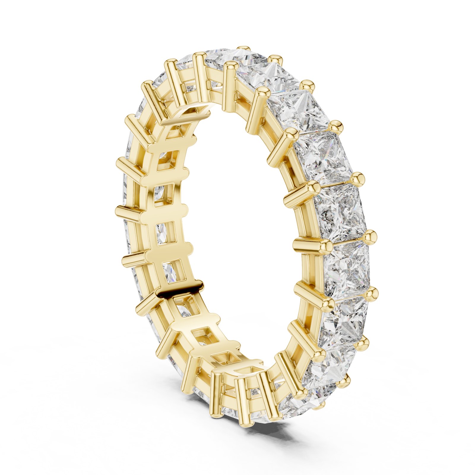 Bria Princess Shared Prong Eternity Band in yellow gold