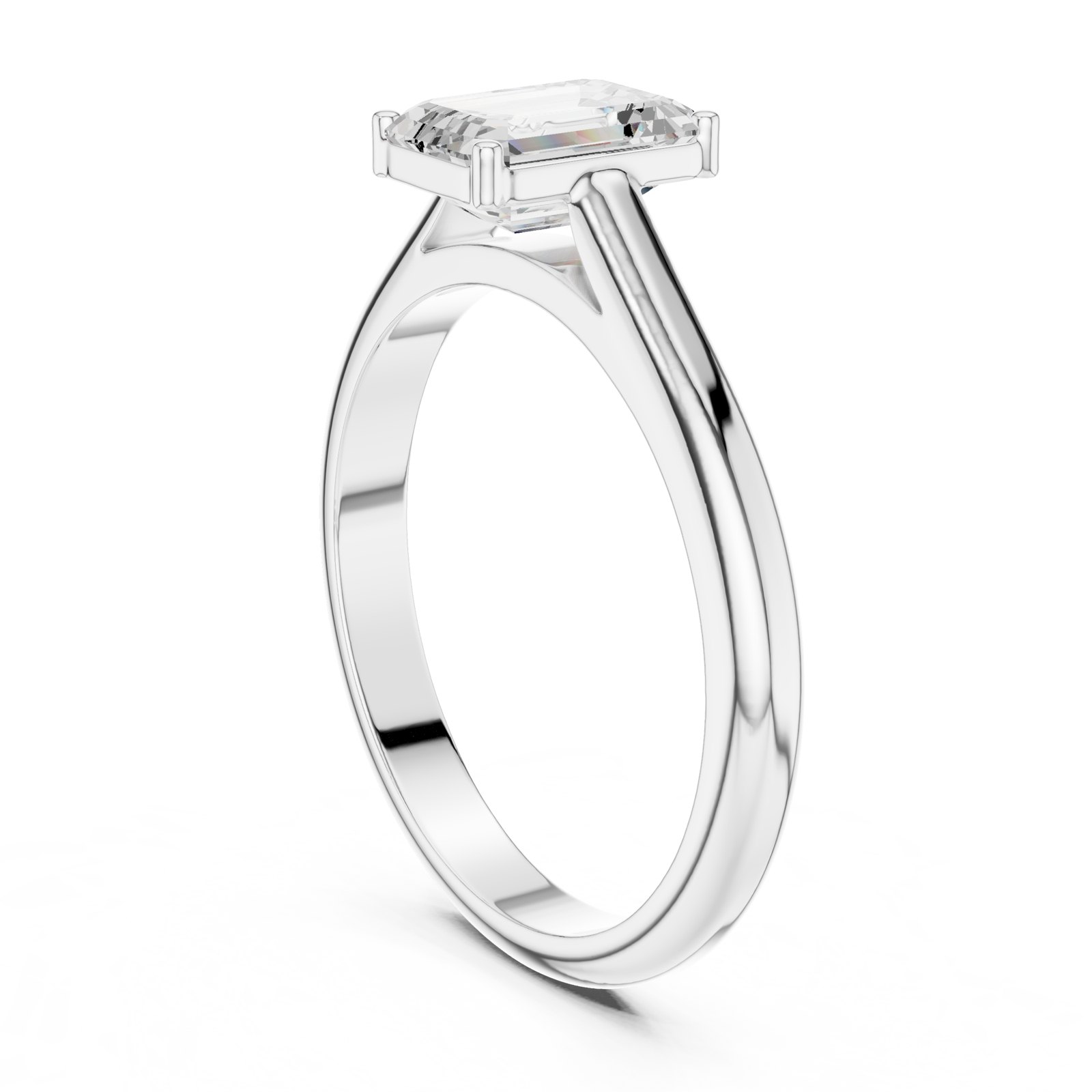 Harper Emerald Cut Cathedral Solitaire Engagement Ring in white gold